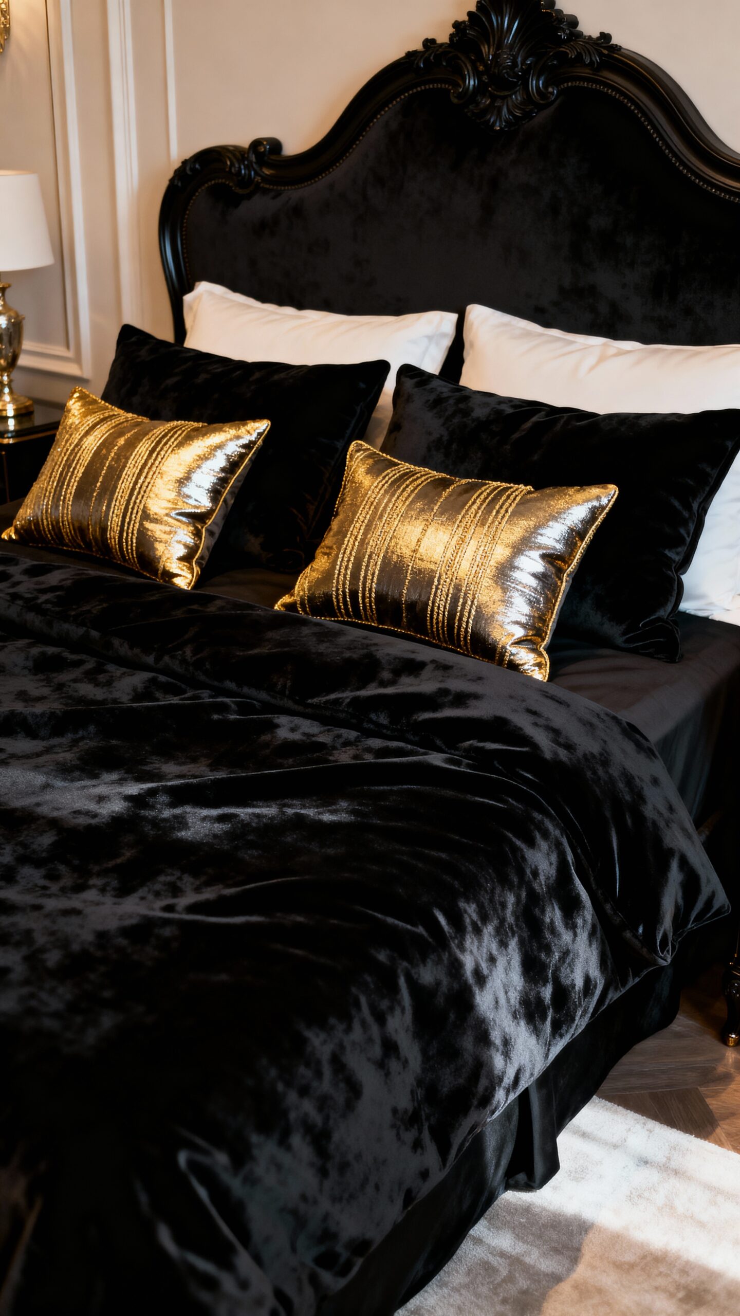 luxurious black velvet with golden accents