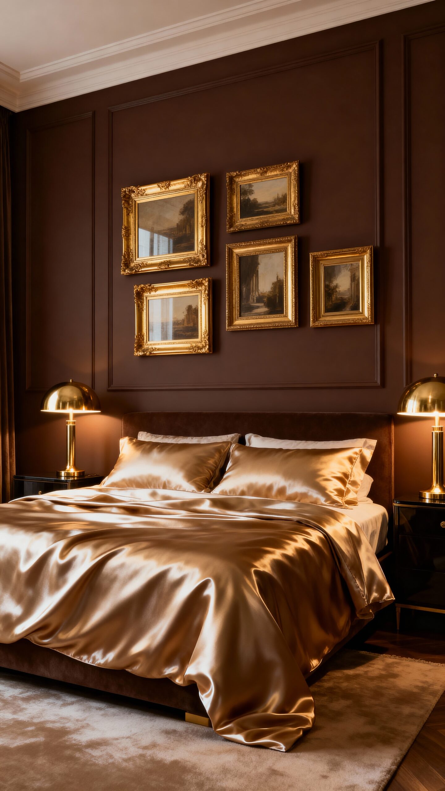 luxurious chocolate and gold bedroom