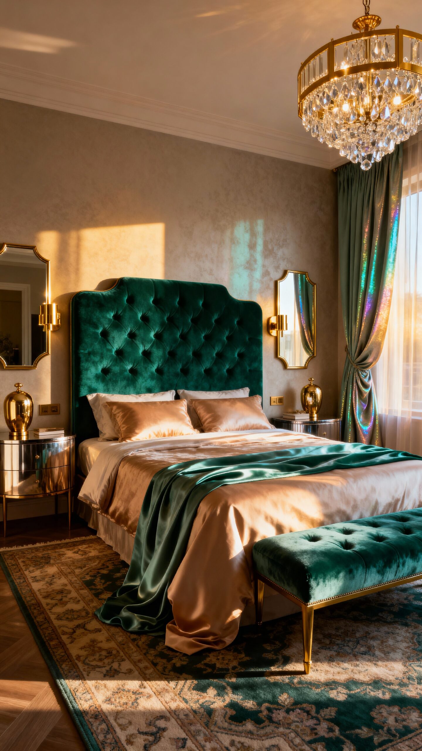 luxurious green gold bedroom inspiration