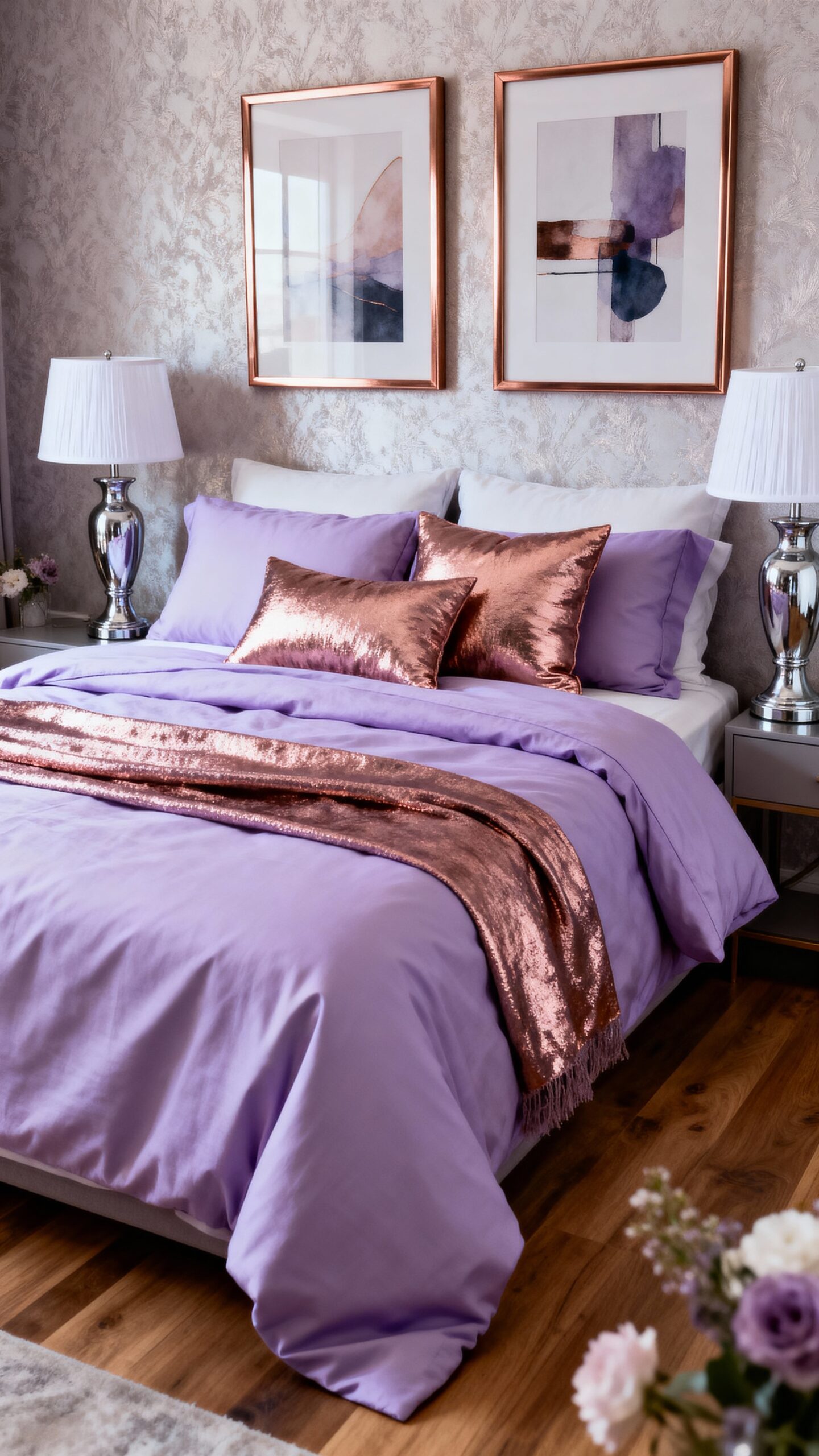 luxurious lavender metallic bedroom retreat