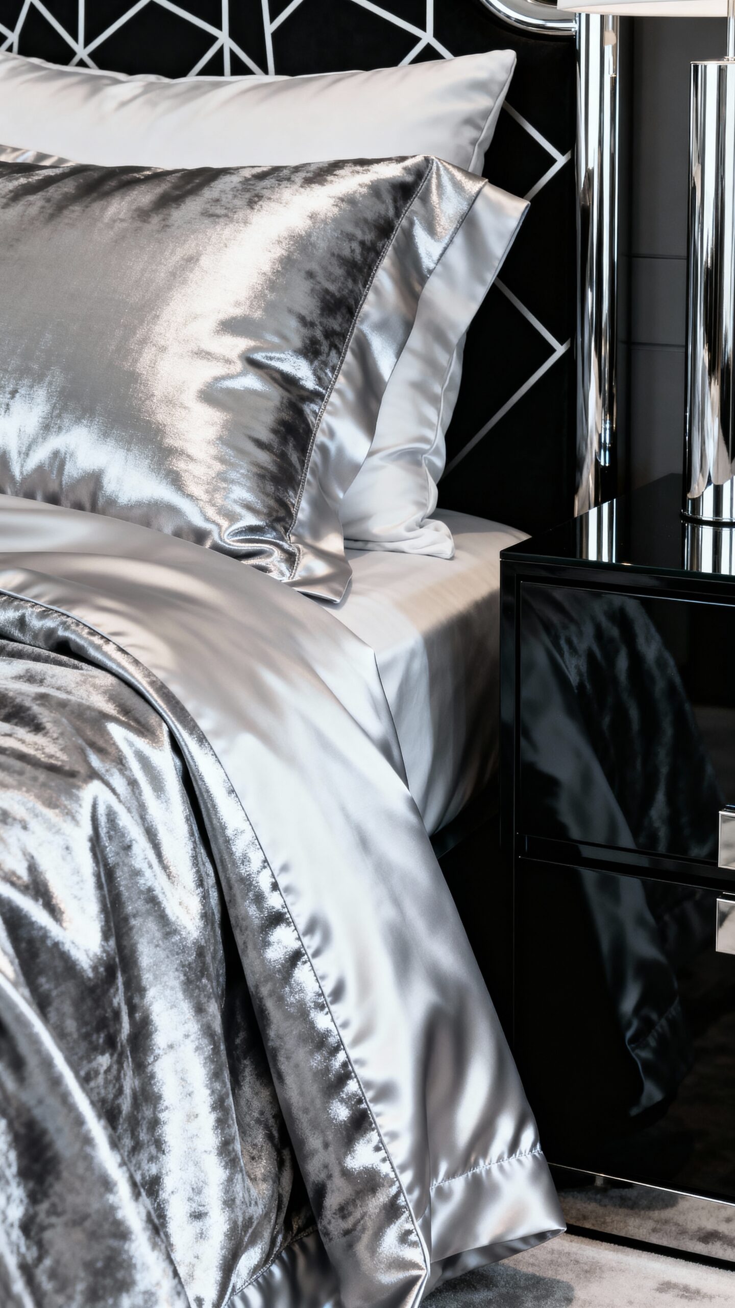 luxurious silver satin bedding retreat