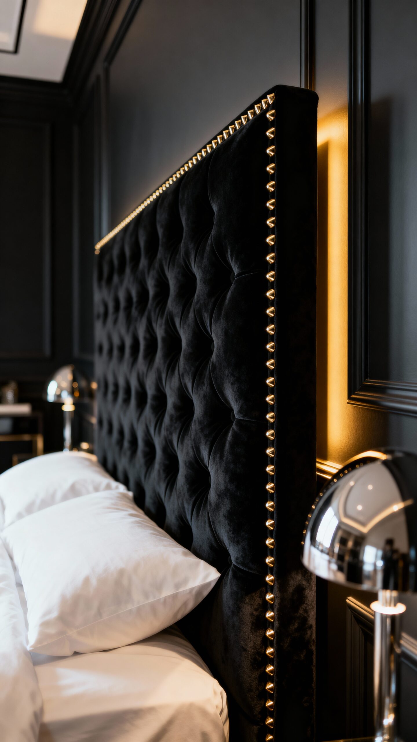 luxurious sophisticated black and gold headboard