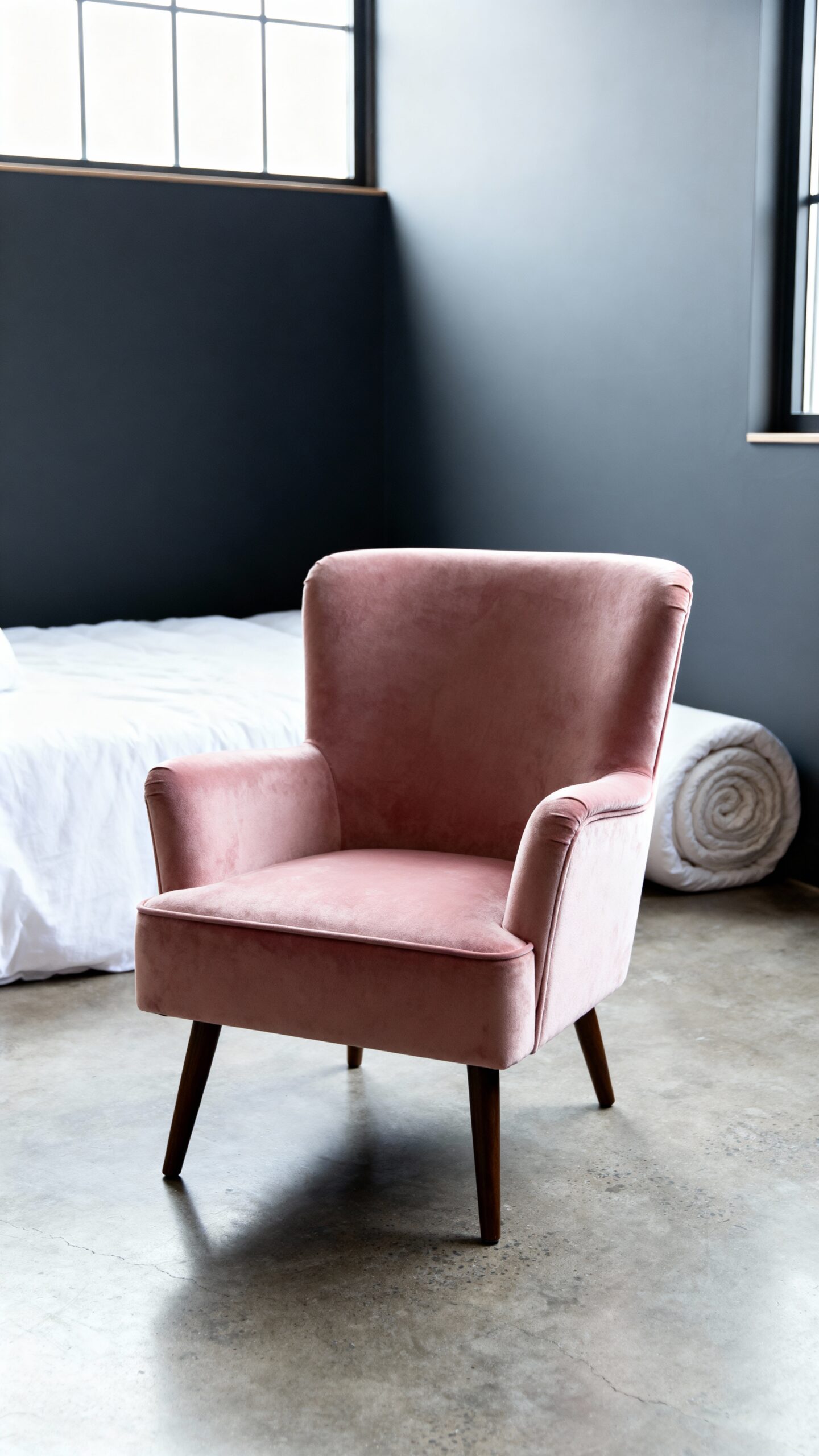 luxurious velvet accent in minimalist space