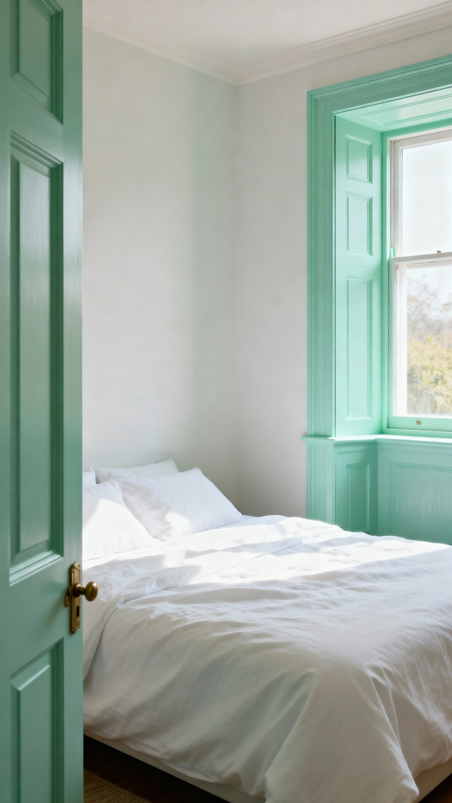 mint green painted architectural trim