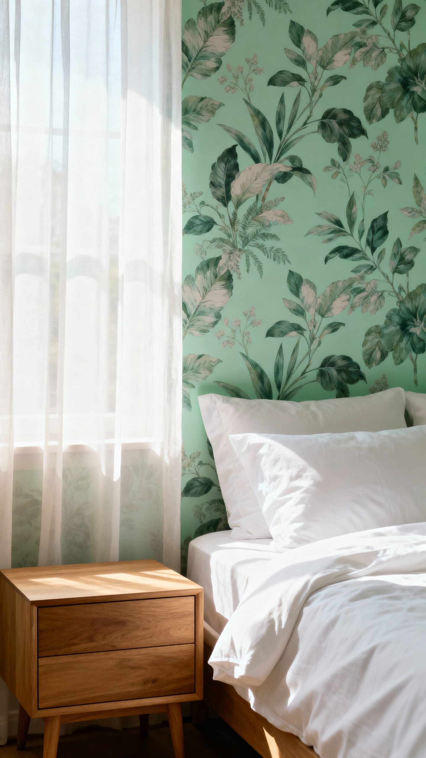 mint green wallpaper transforms bedroom ambiance
