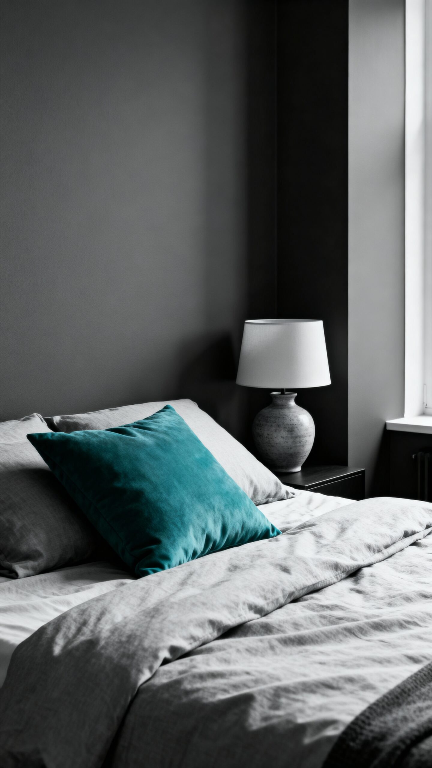 monochrome grey with strategic teal accents