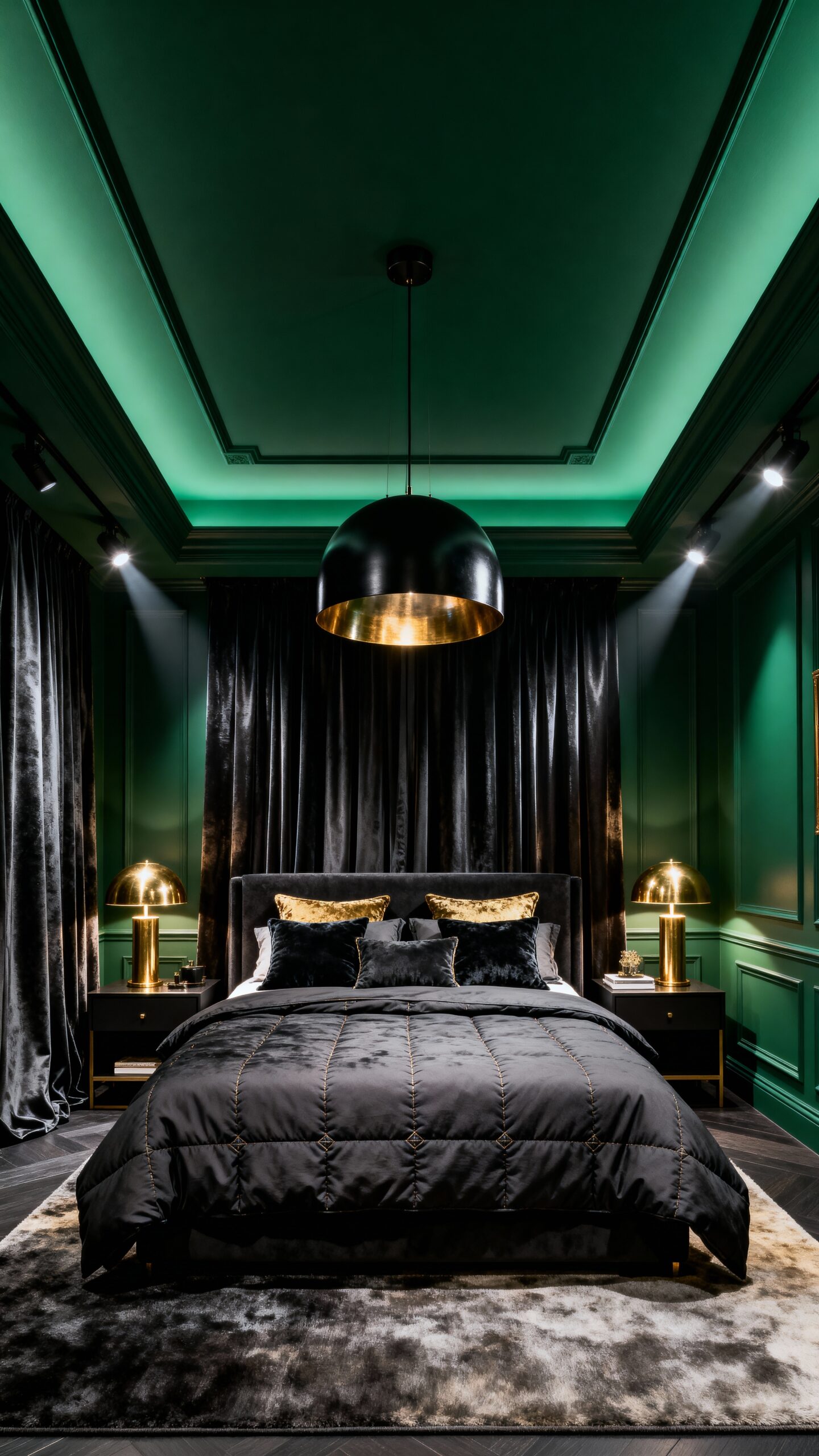 moody pine green ceiling drama