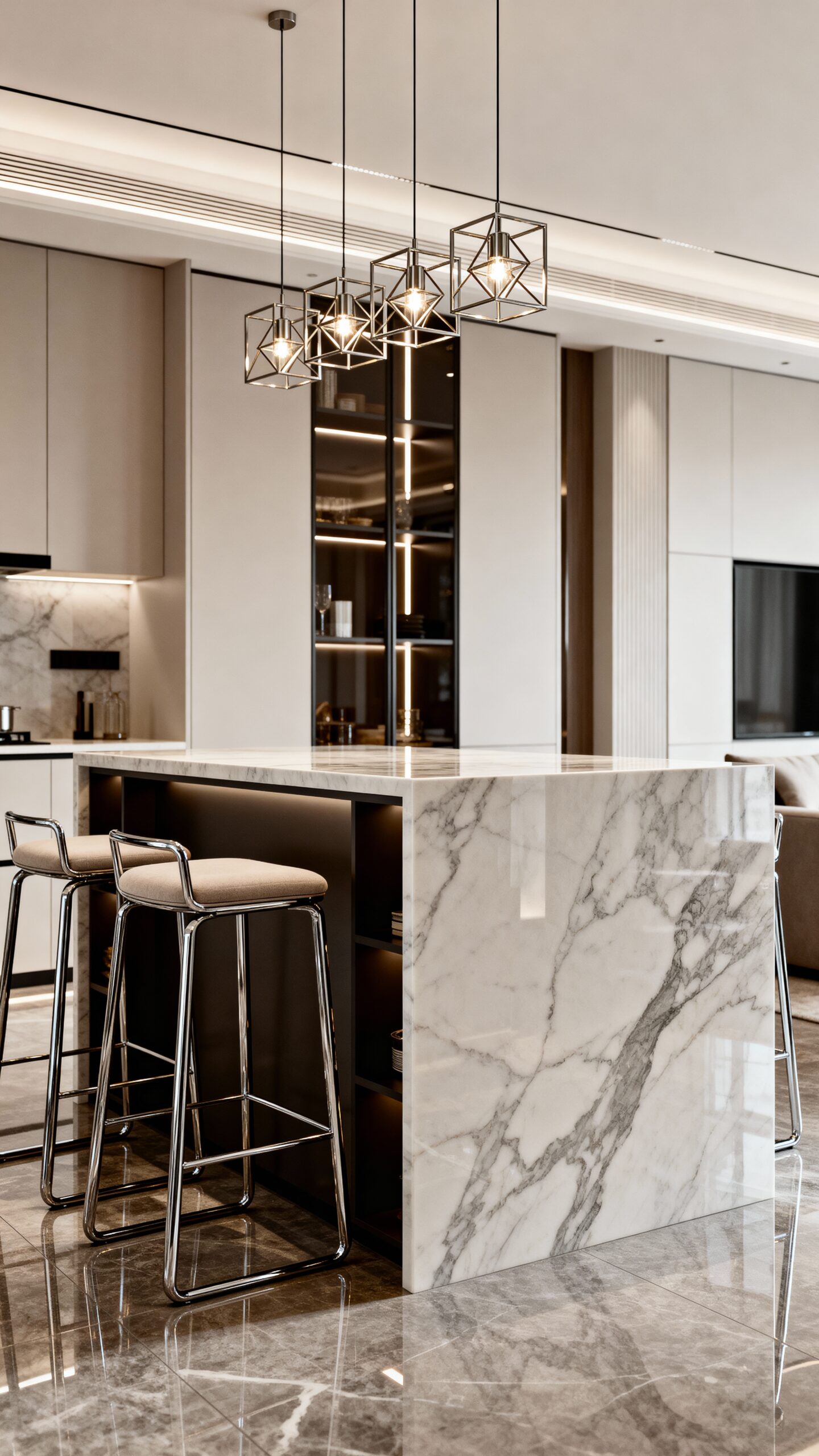 multifunctional kitchen islands define spaces