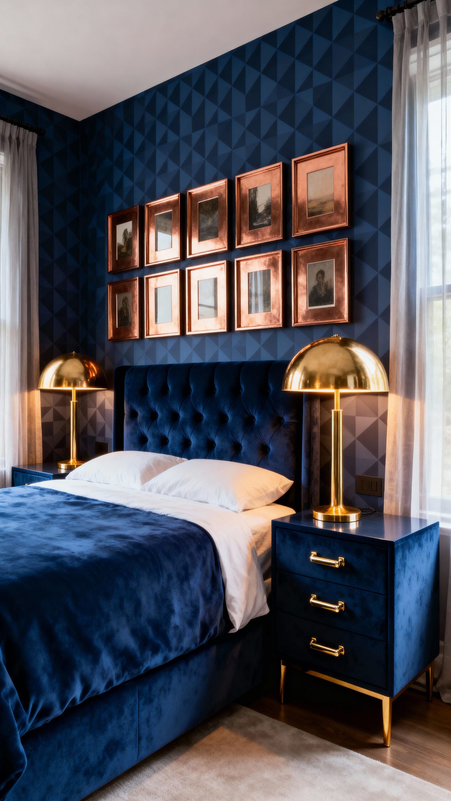 navy and metallic bedroom elegance