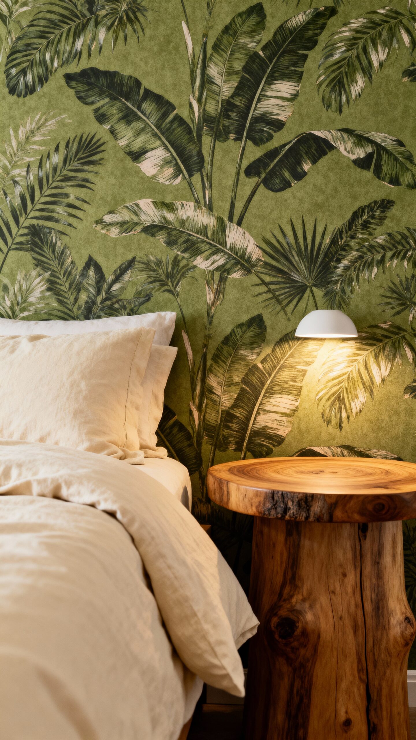 olive green botanical wallpaper feature