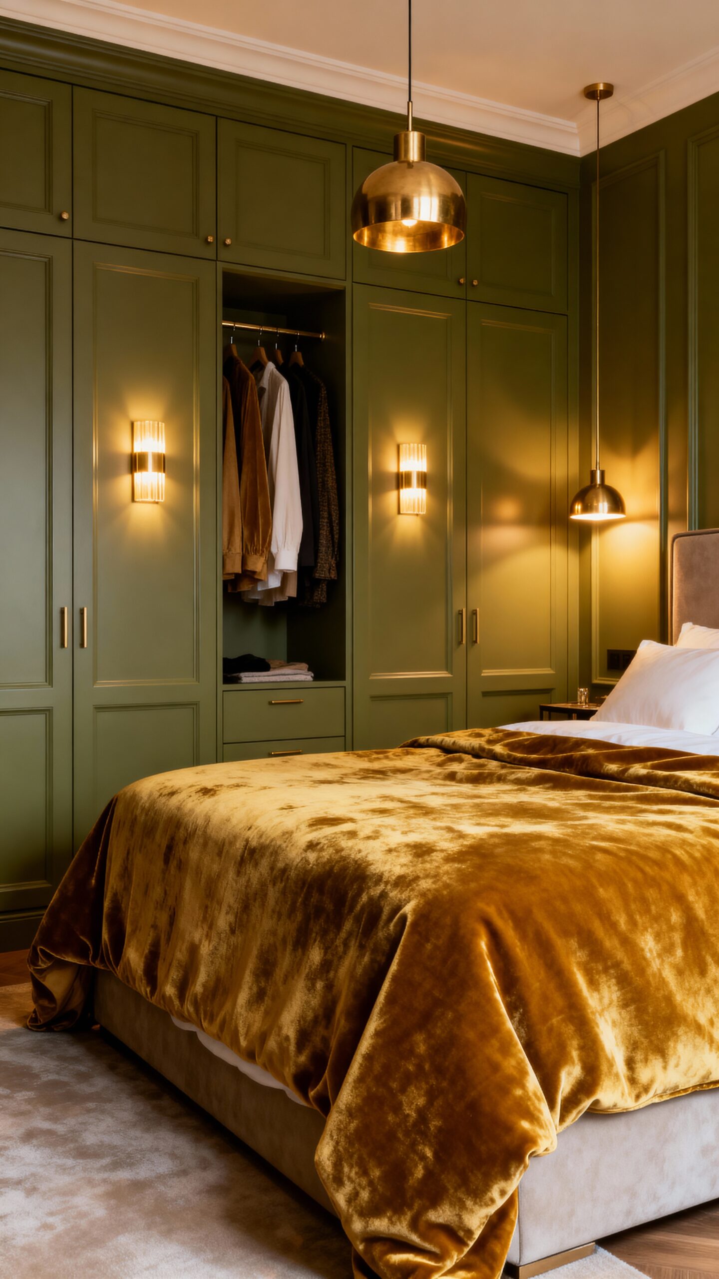 olive green warm brass earthy tones