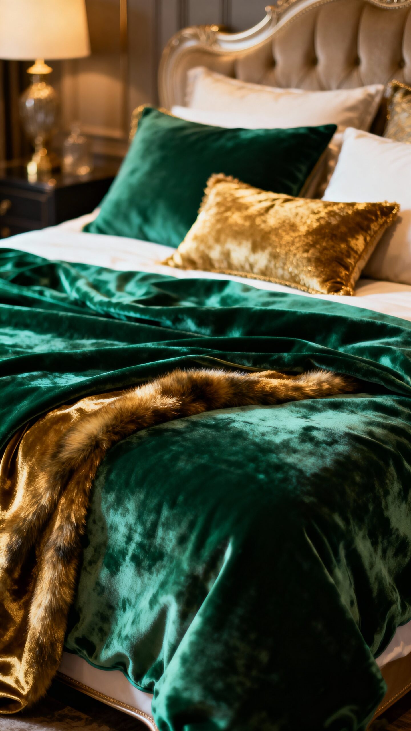 opulent luxurious emerald velvet bedding