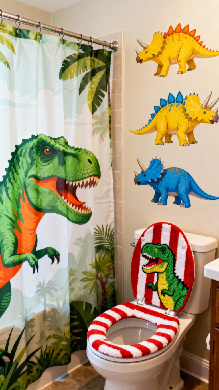 playful dinosaur bathroom roaring