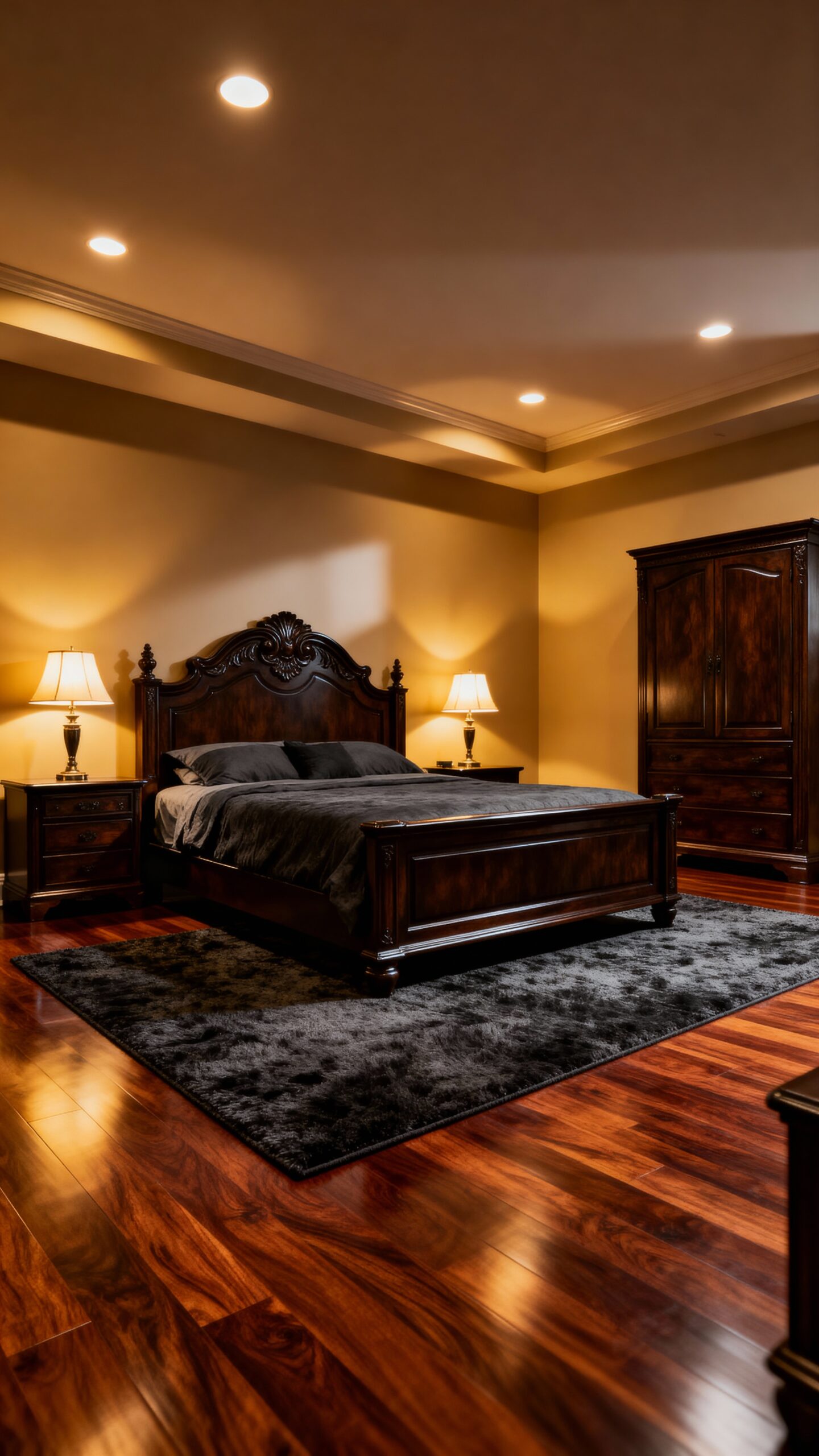 refined mahogany charcoal accents elegant retreat