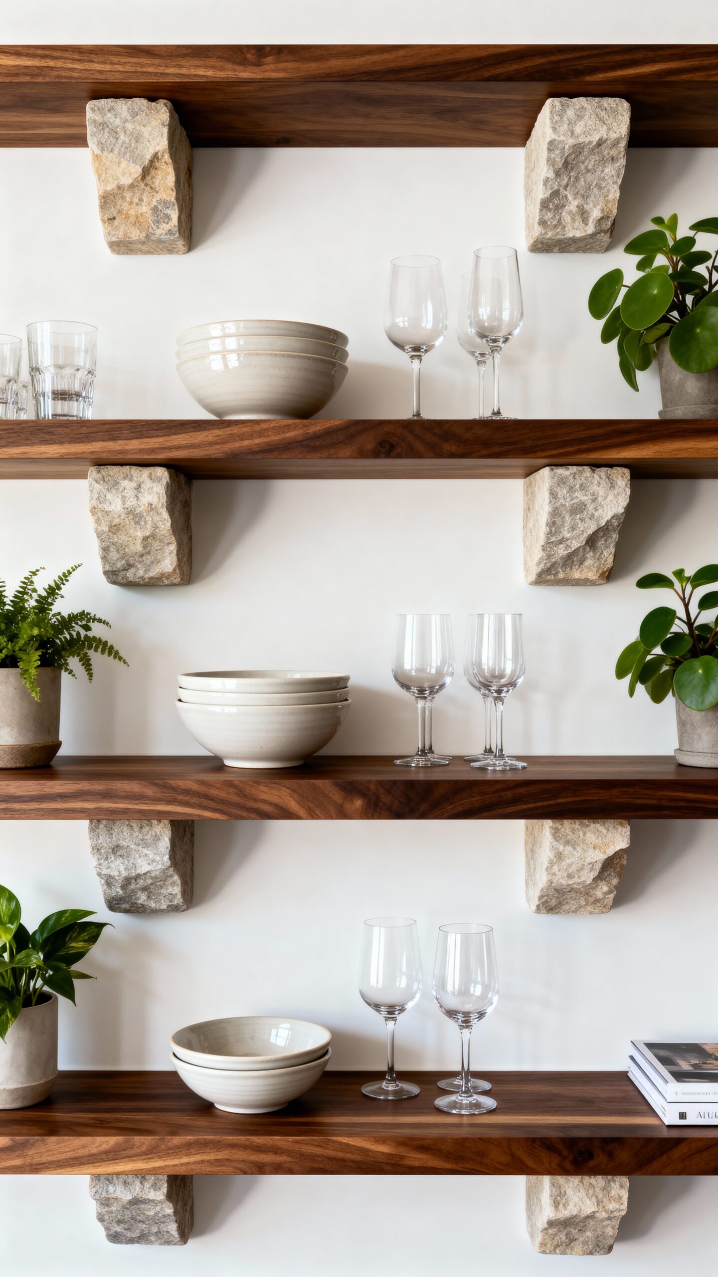 rustic modern open shelving contrast