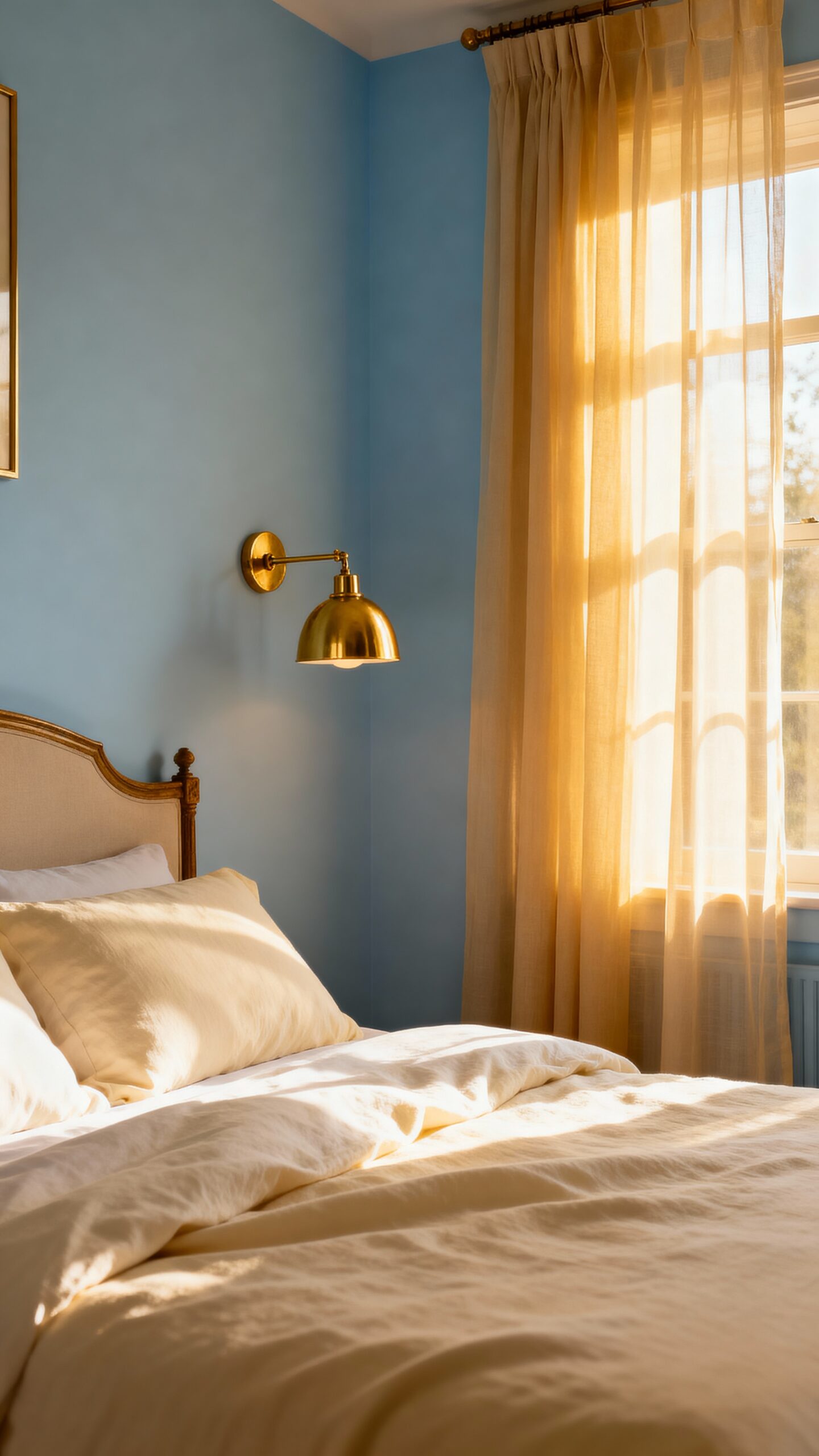 serene and opulent powder blue bedroom