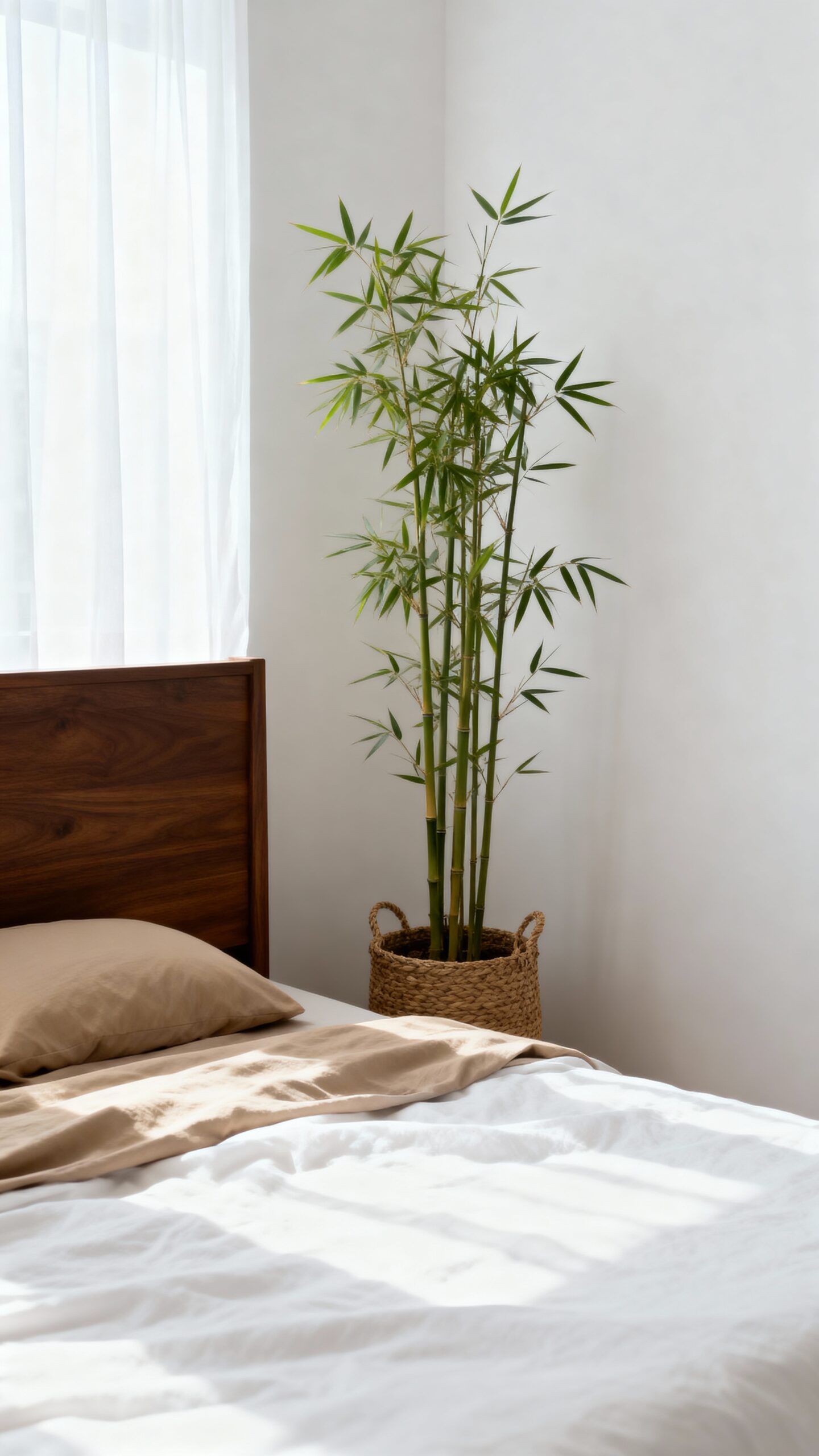 serene minimalist bamboo accented bedroom sanctuary