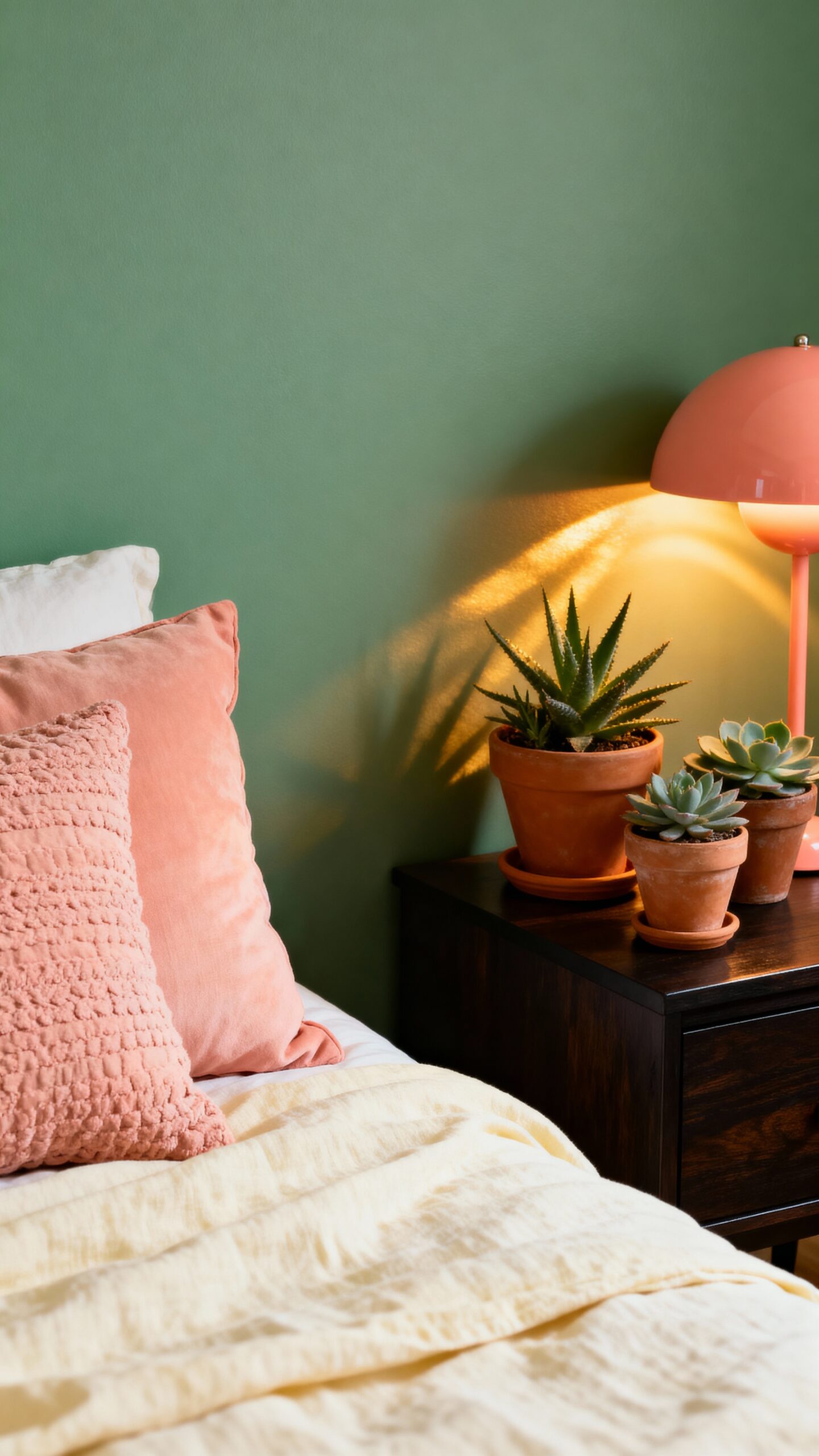 serene succulent inspired pink green bedroom decor