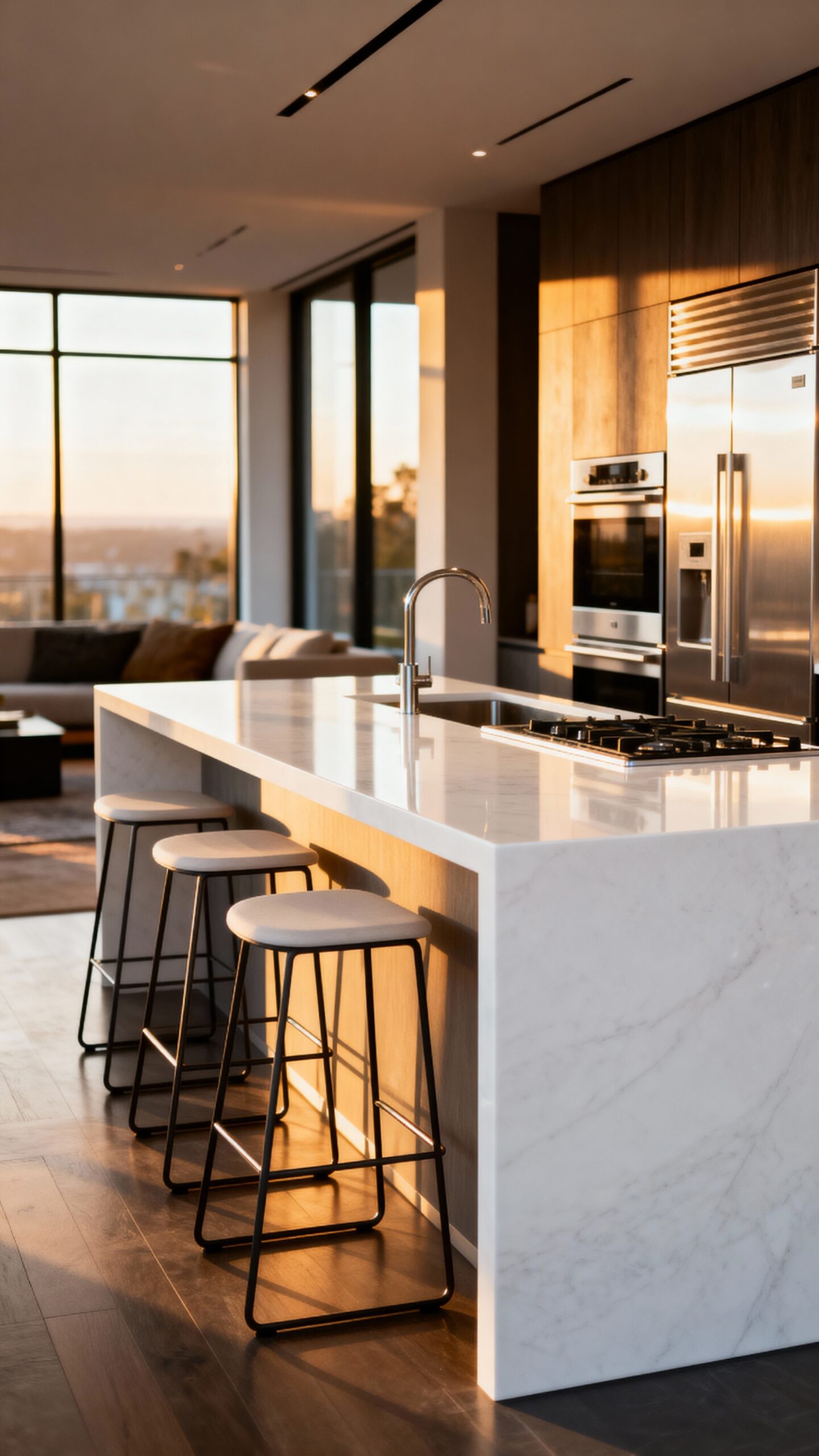 sleek open clean kitchen counters