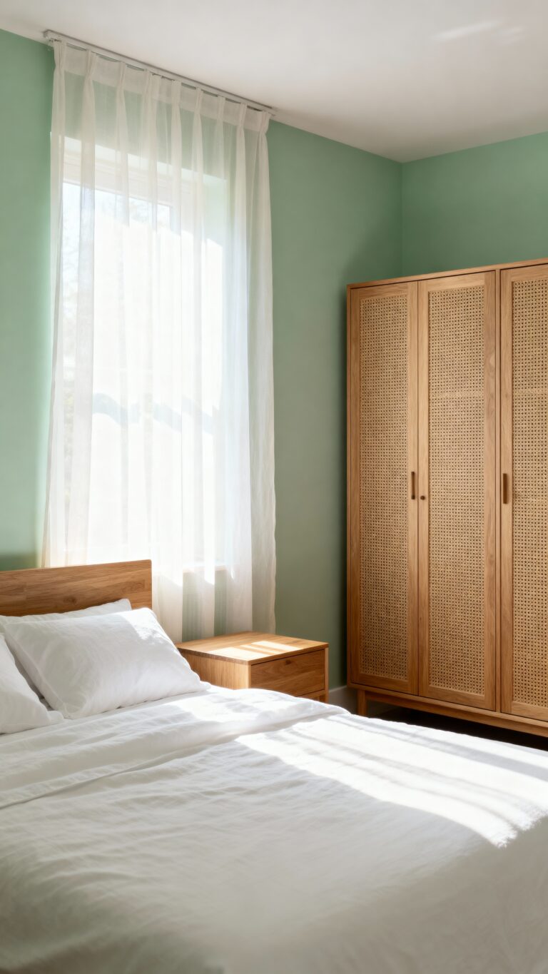 soft airy pastel green bedroom