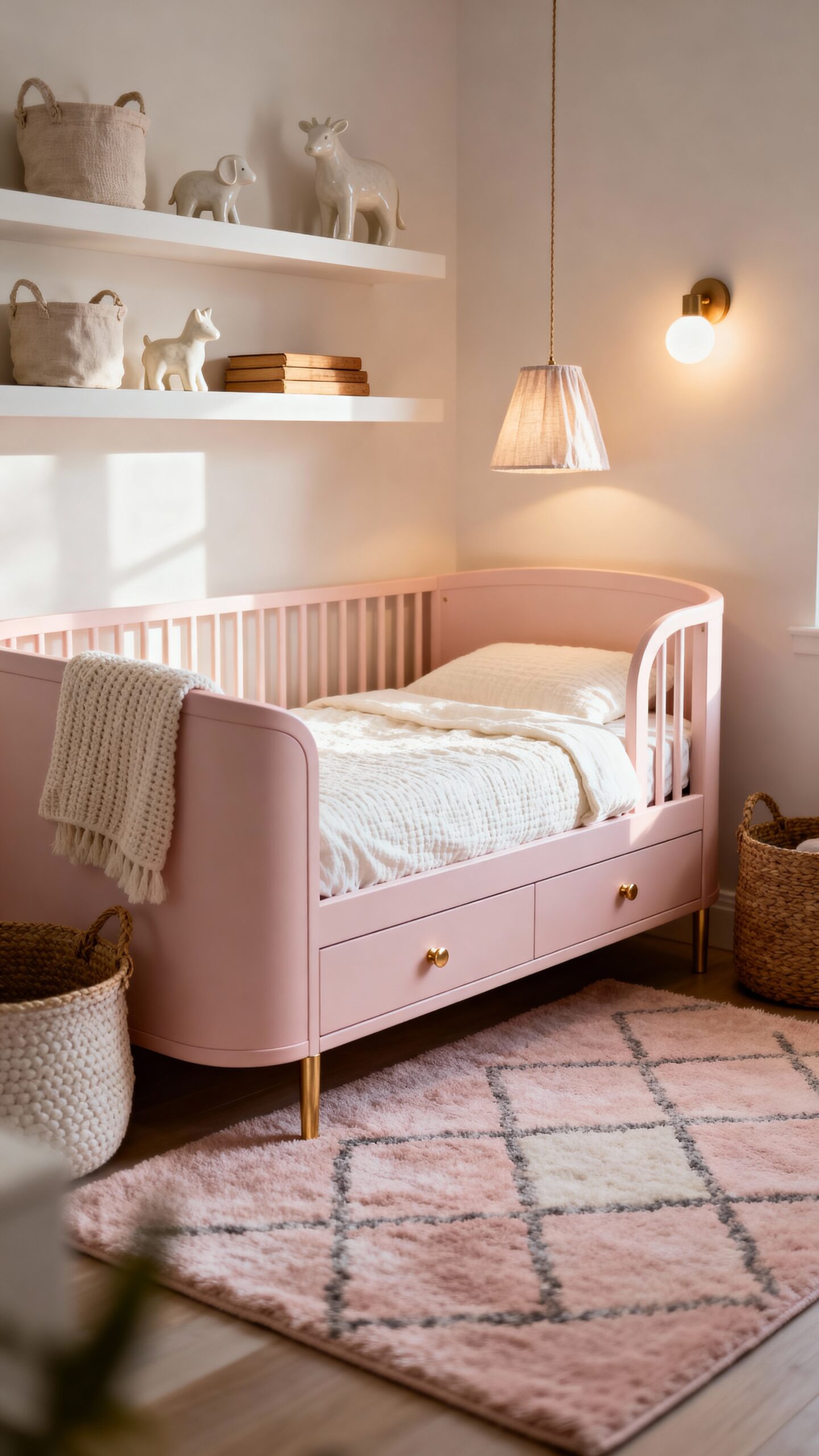 soft pink nursery toddler transition design