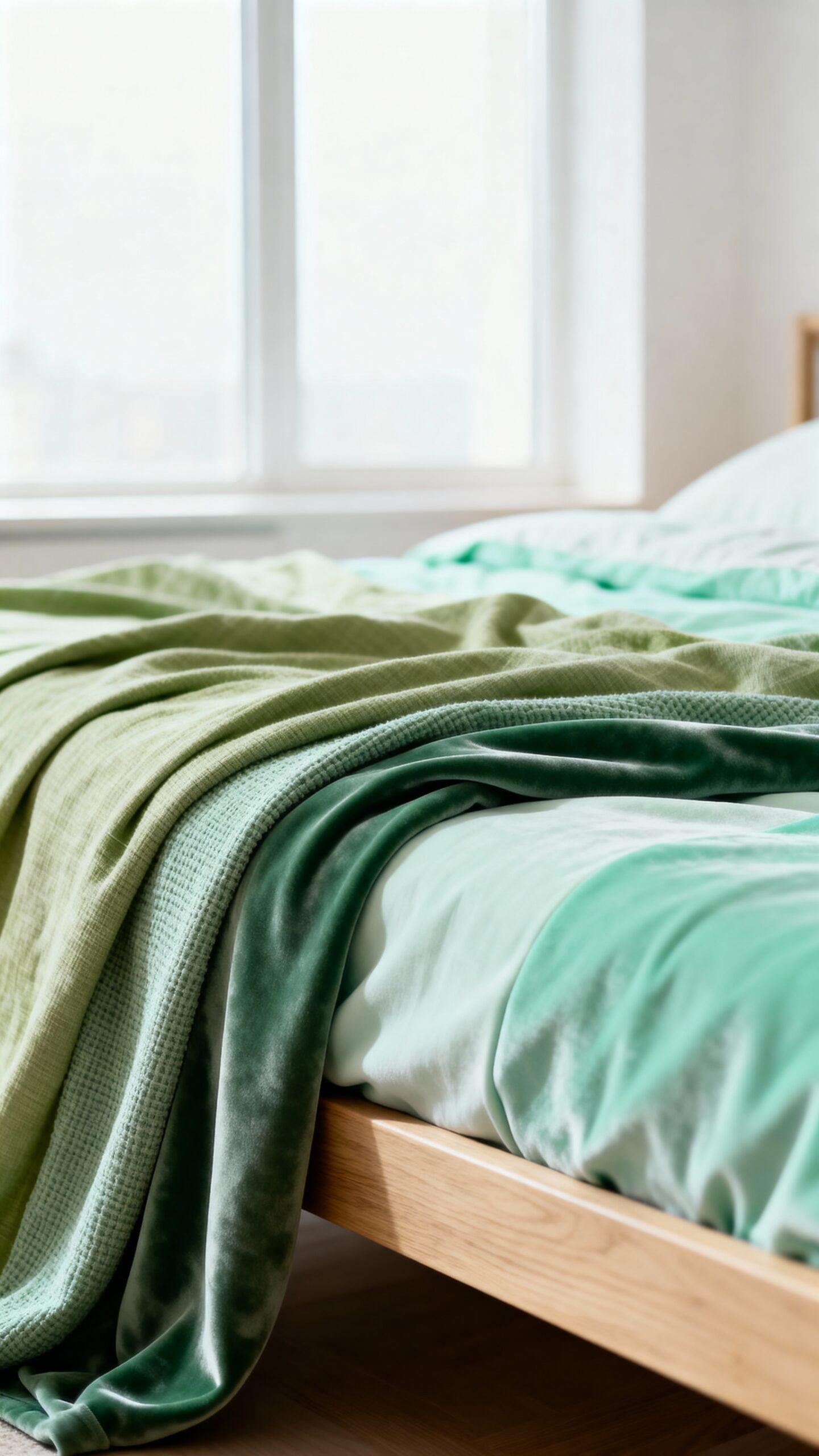 soothing layered harmonious green bedroom design