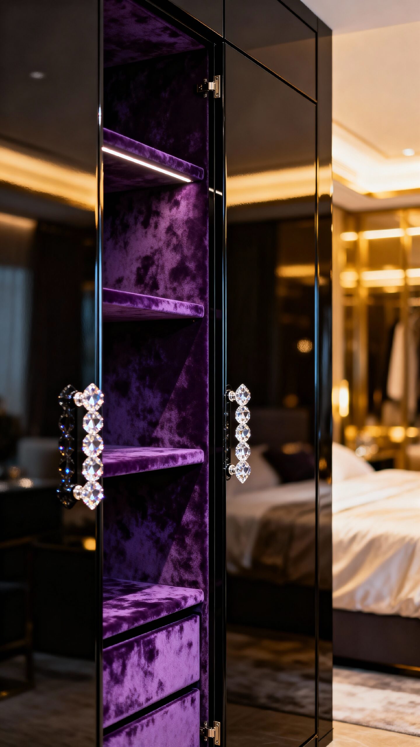 sophisticated black lacquer wardrobe design