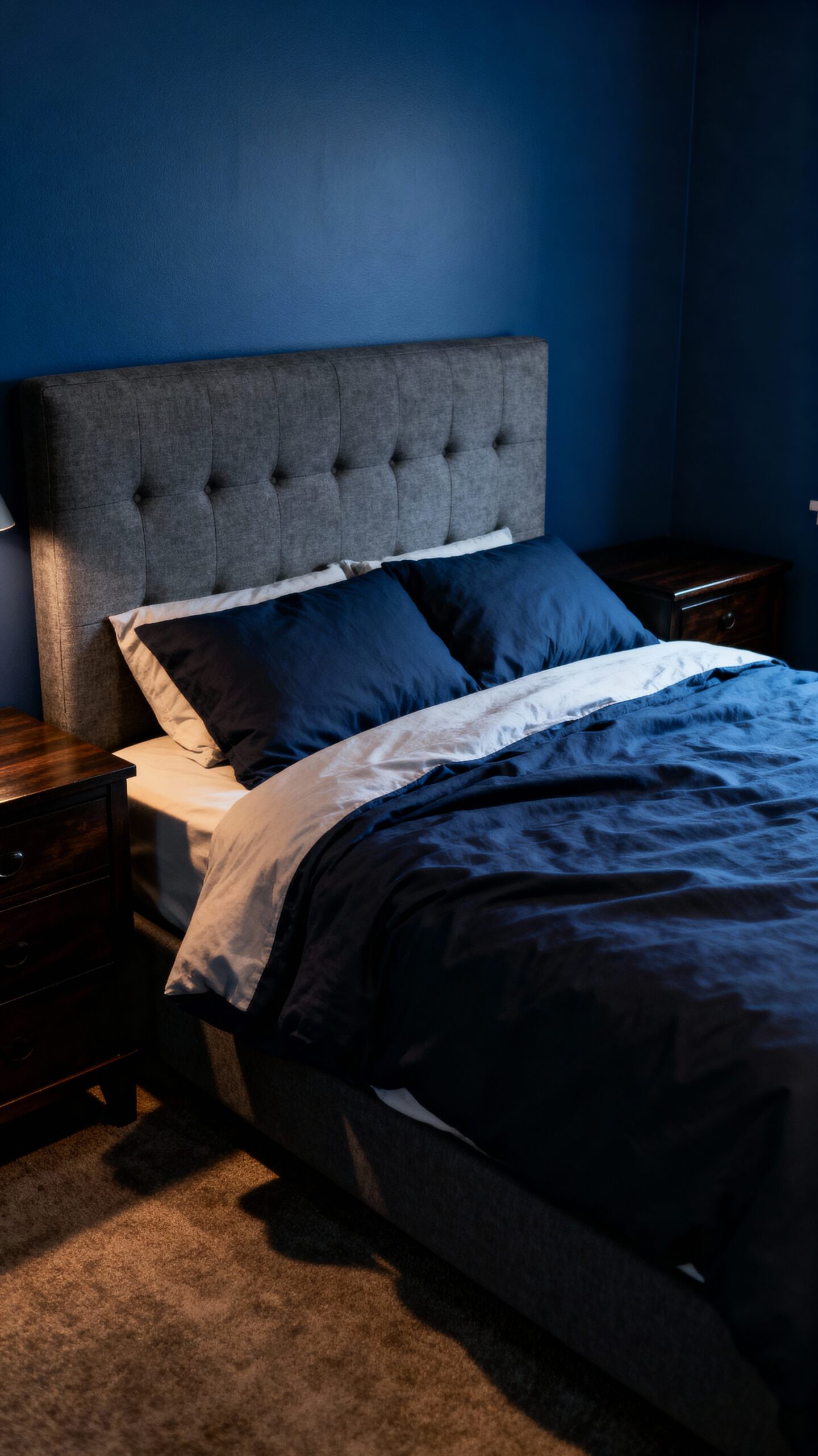 sophisticated dramatic calming complementary bedroom palette