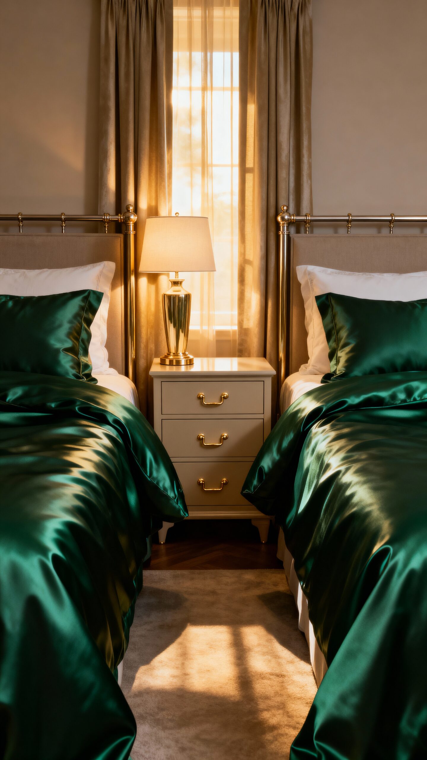 sophisticated forest green bedding champagne gold accents