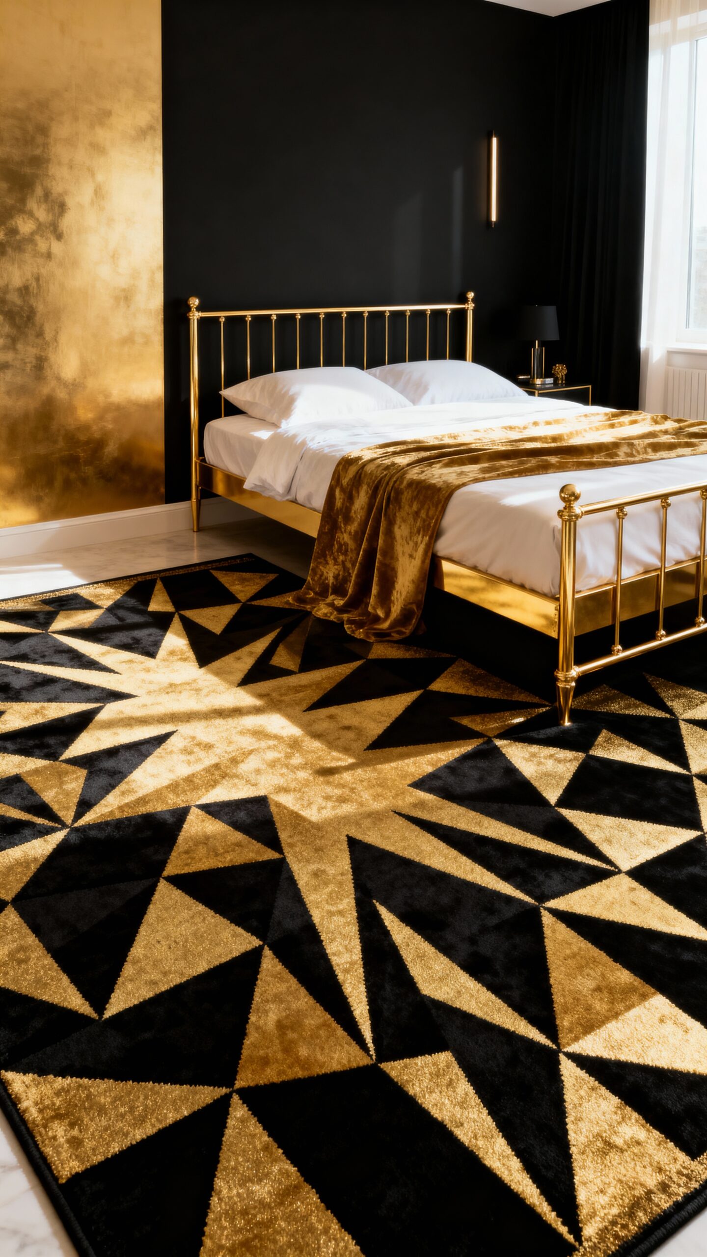 sophisticated geometric black and gold rugs