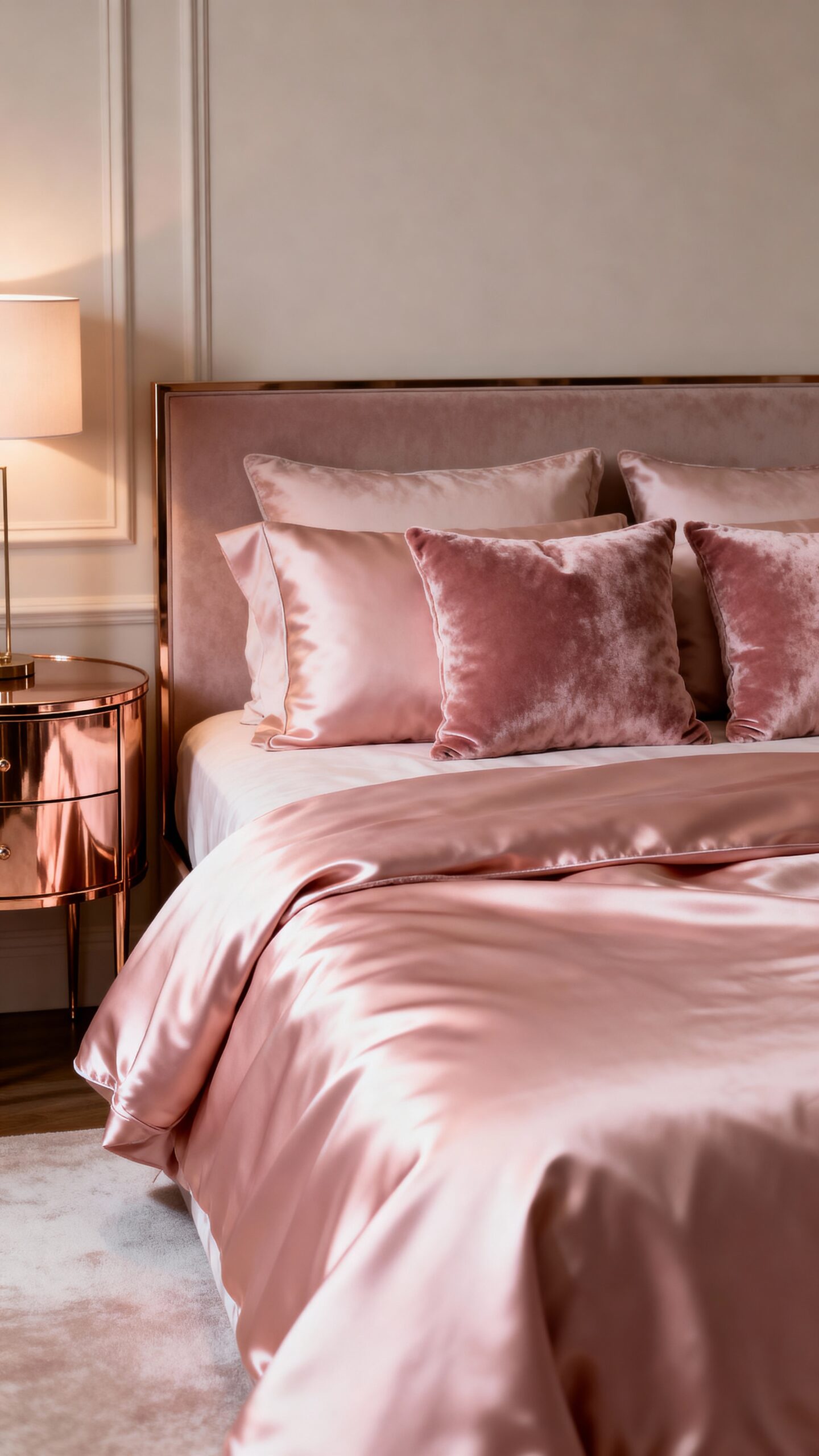 sophisticated luxurious rose gold bedroom decor