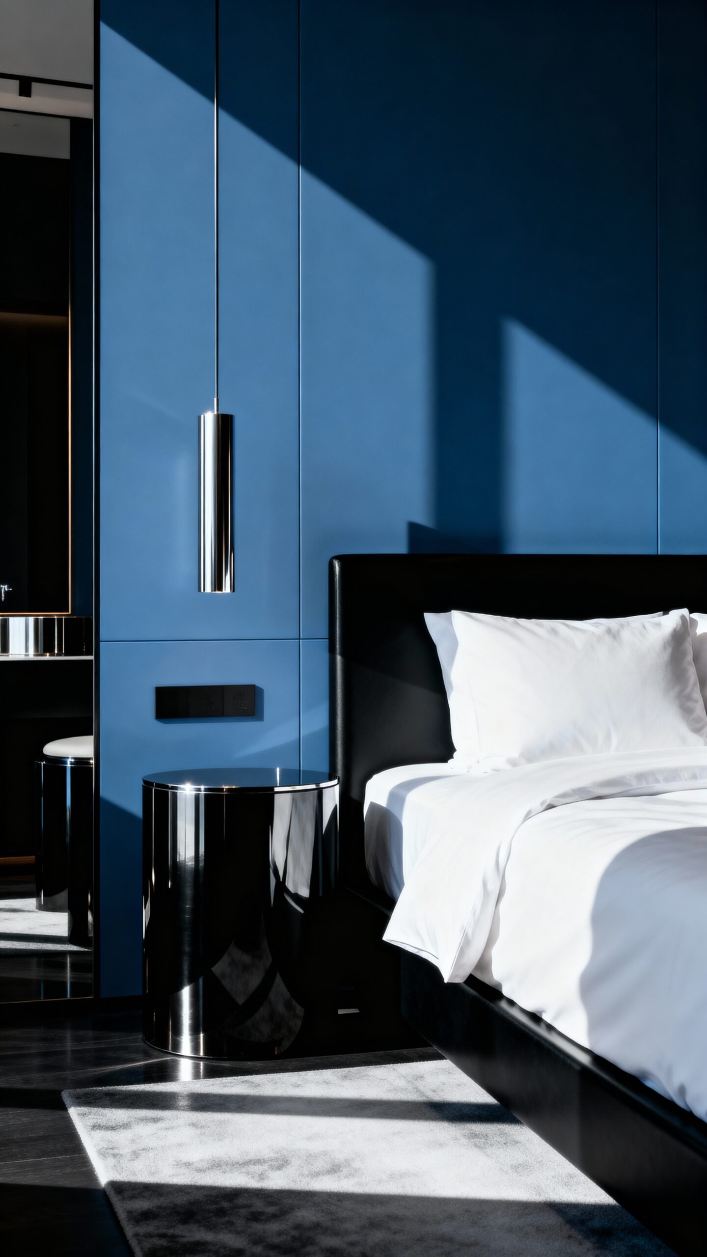 sophisticated minimalist bedroom contrast