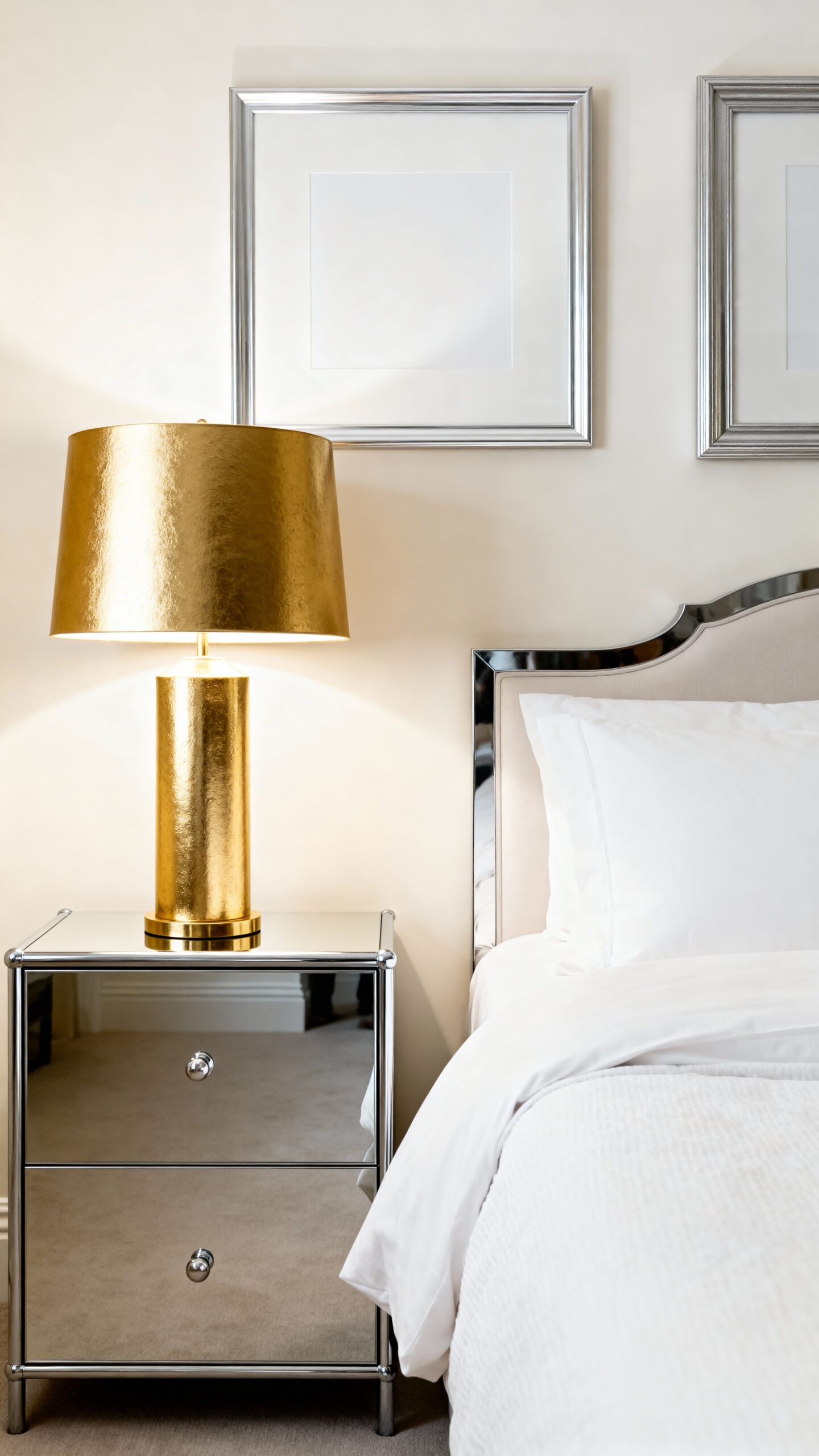 sophisticated modern off white metallic bedroom sanctuary