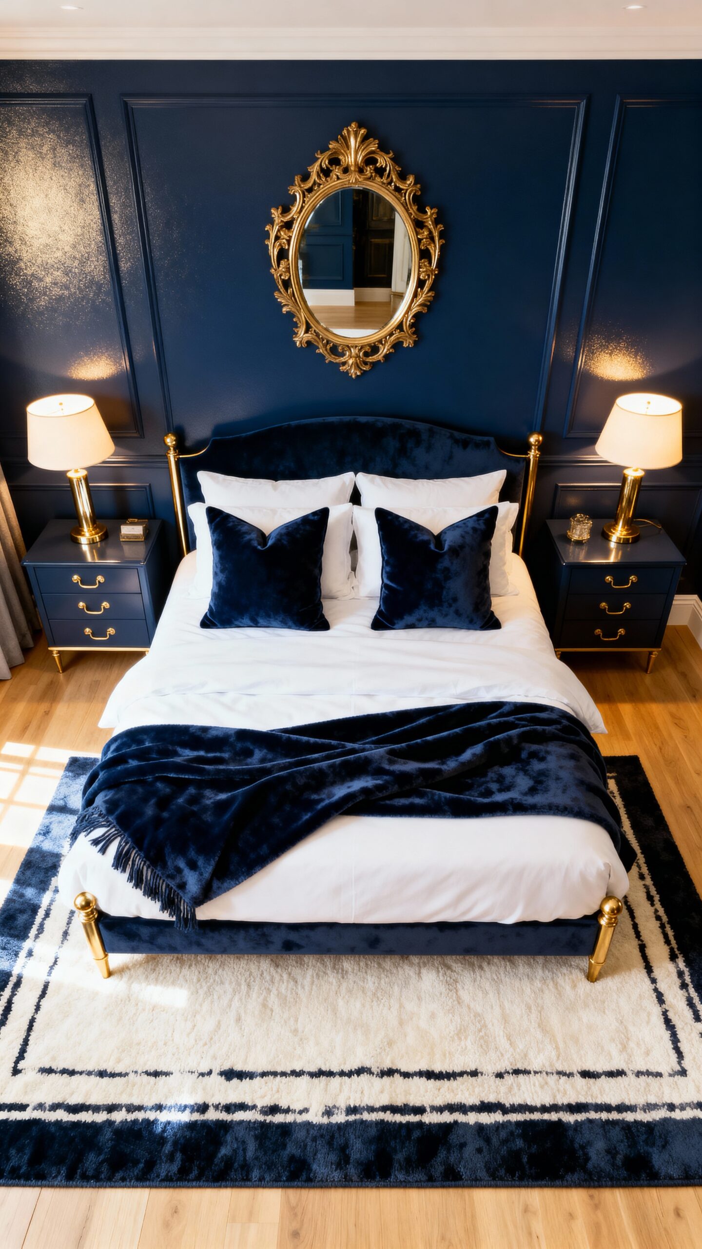 sophisticated navy bedroom accessories