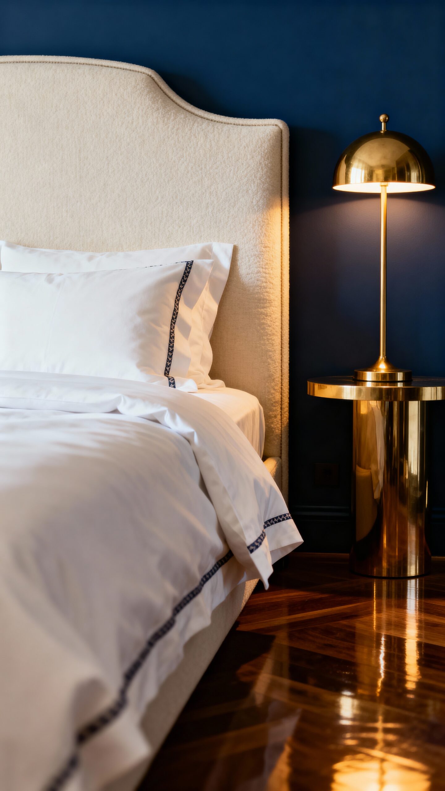 sophisticated navy blue bedroom retreat