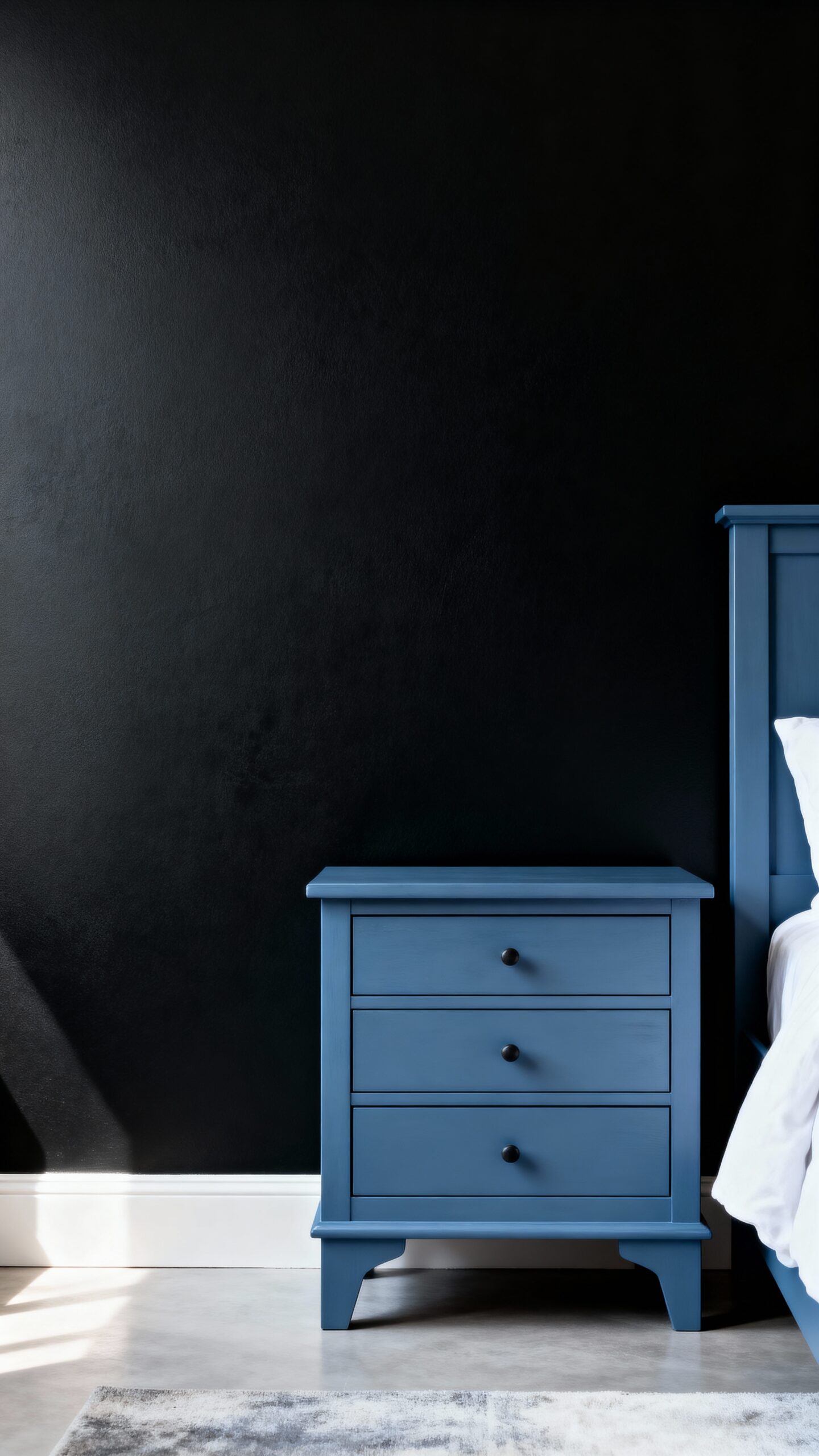 sophisticated steel blue bedroom transformation