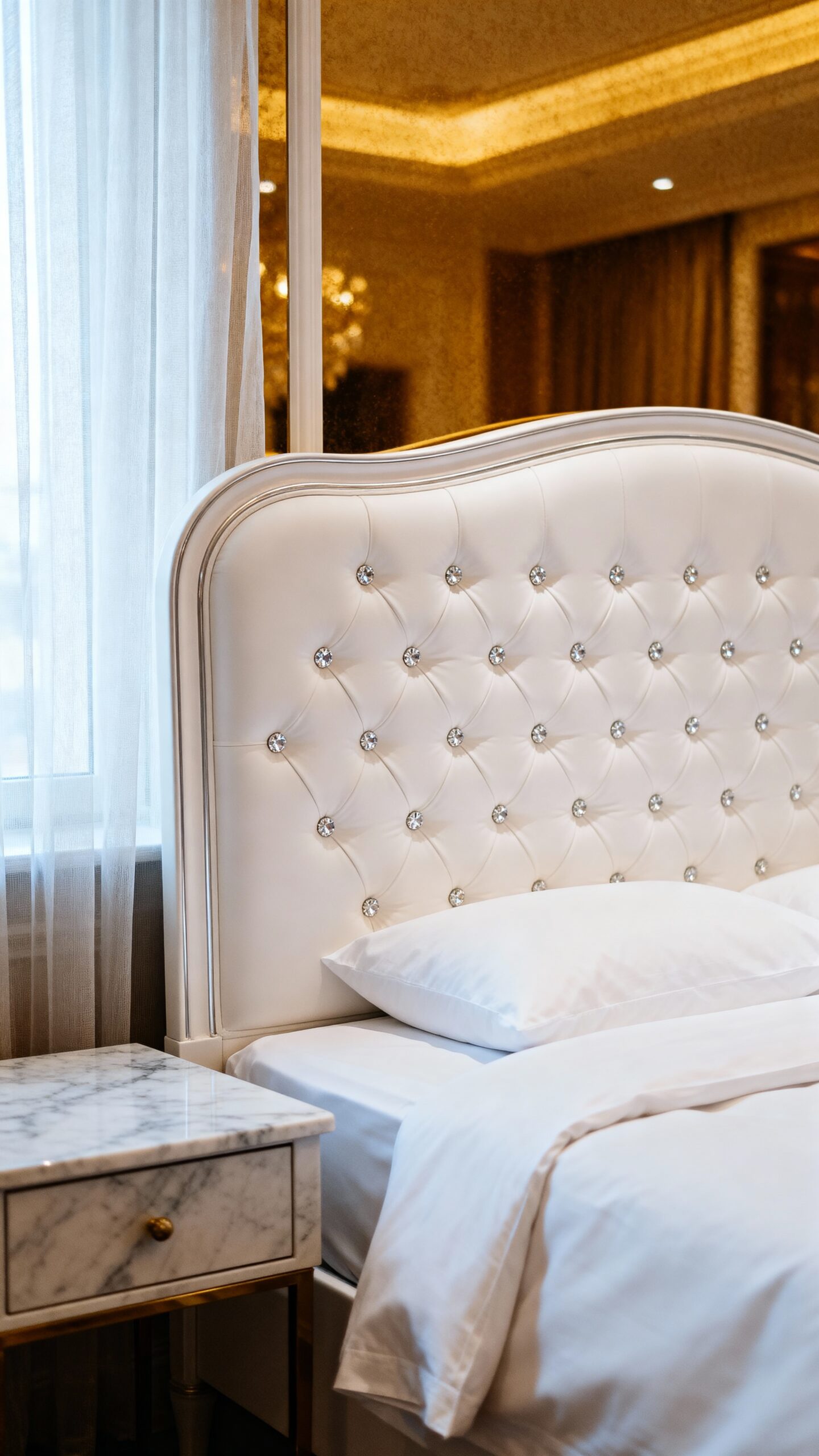 sophisticated white headboard focal point