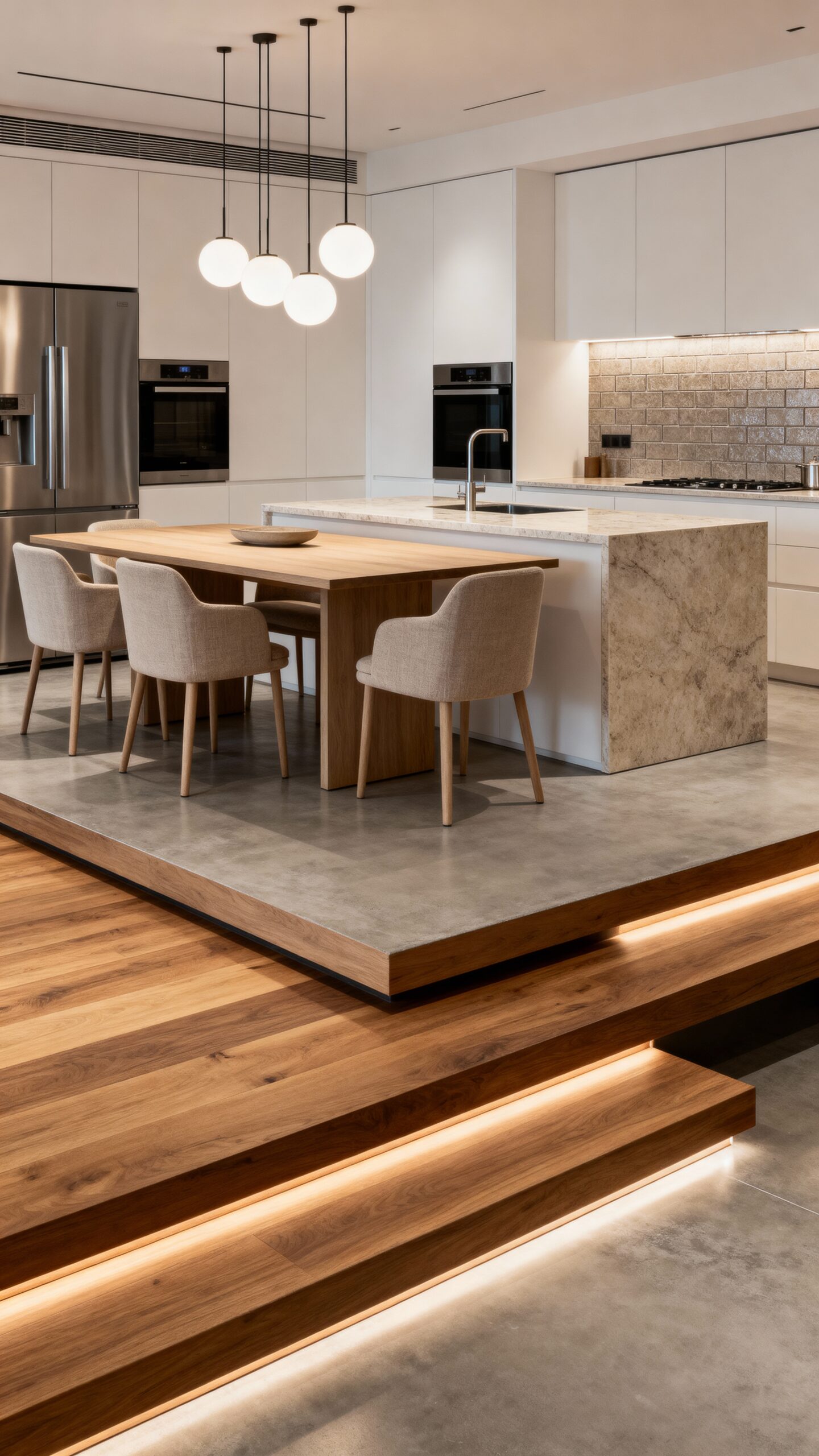 sophisticated zoning through flooring transitions