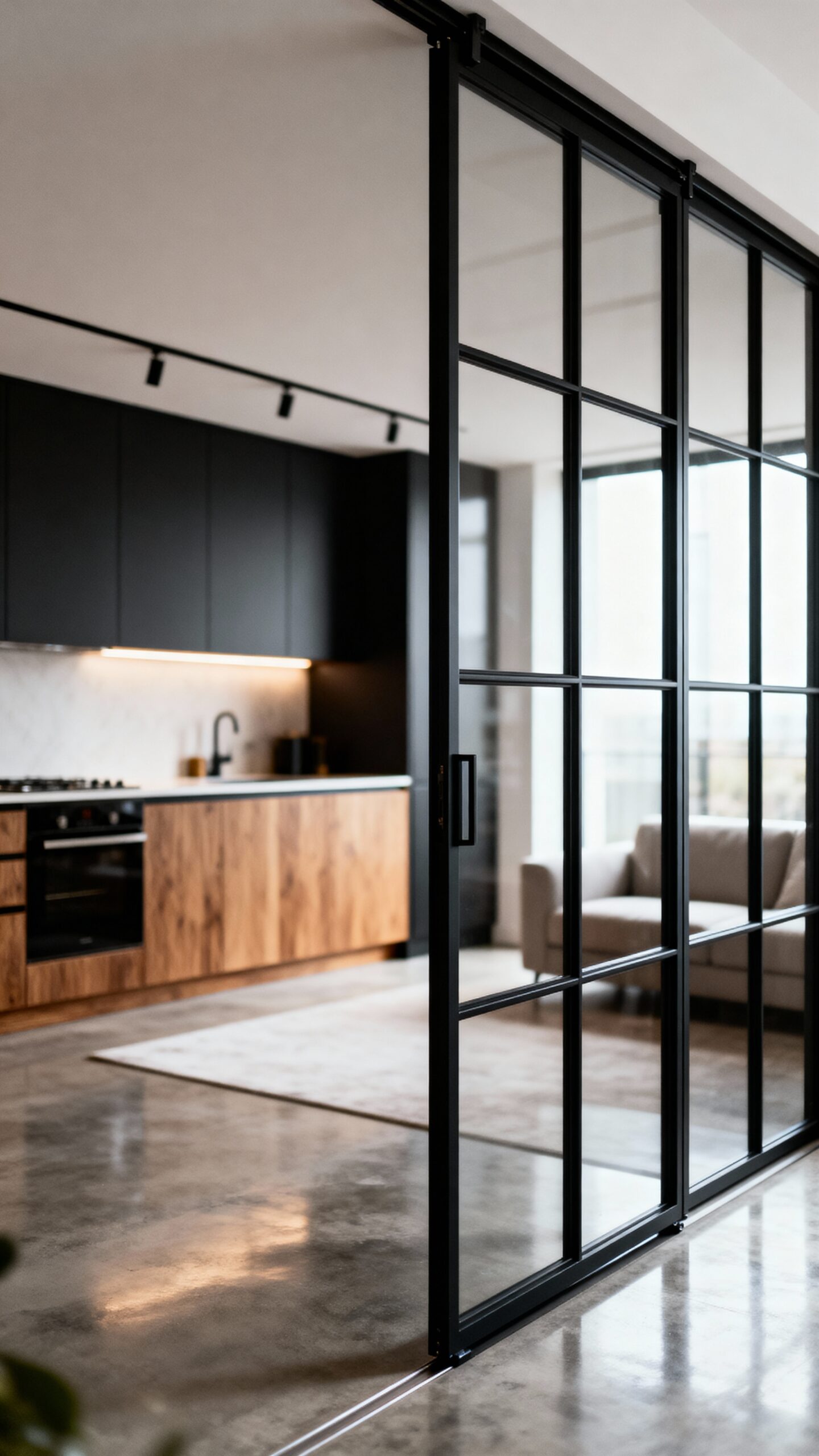 stylish industrial chic kitchen sliding doors