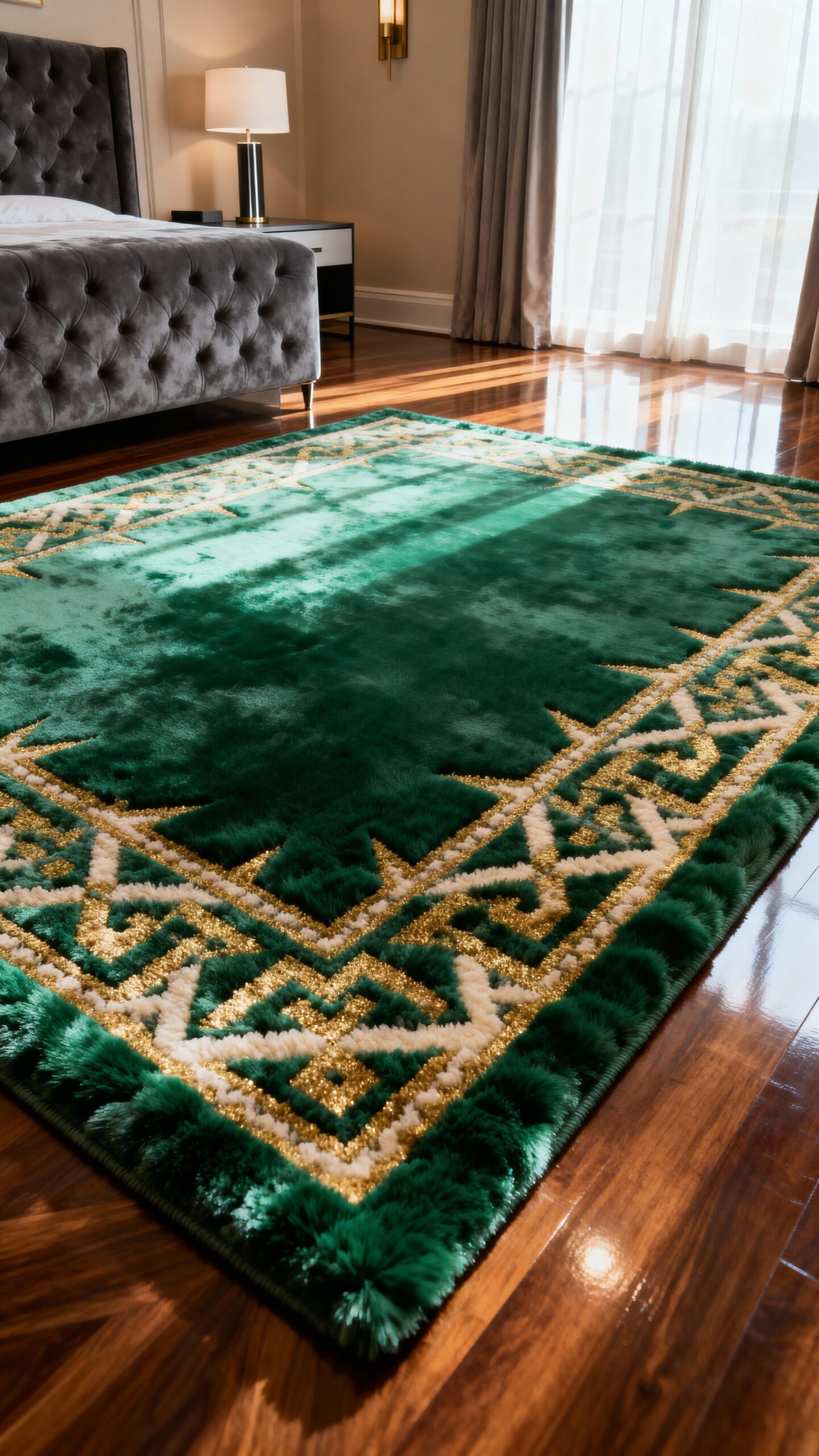 sumptuous emerald bedroom area rug