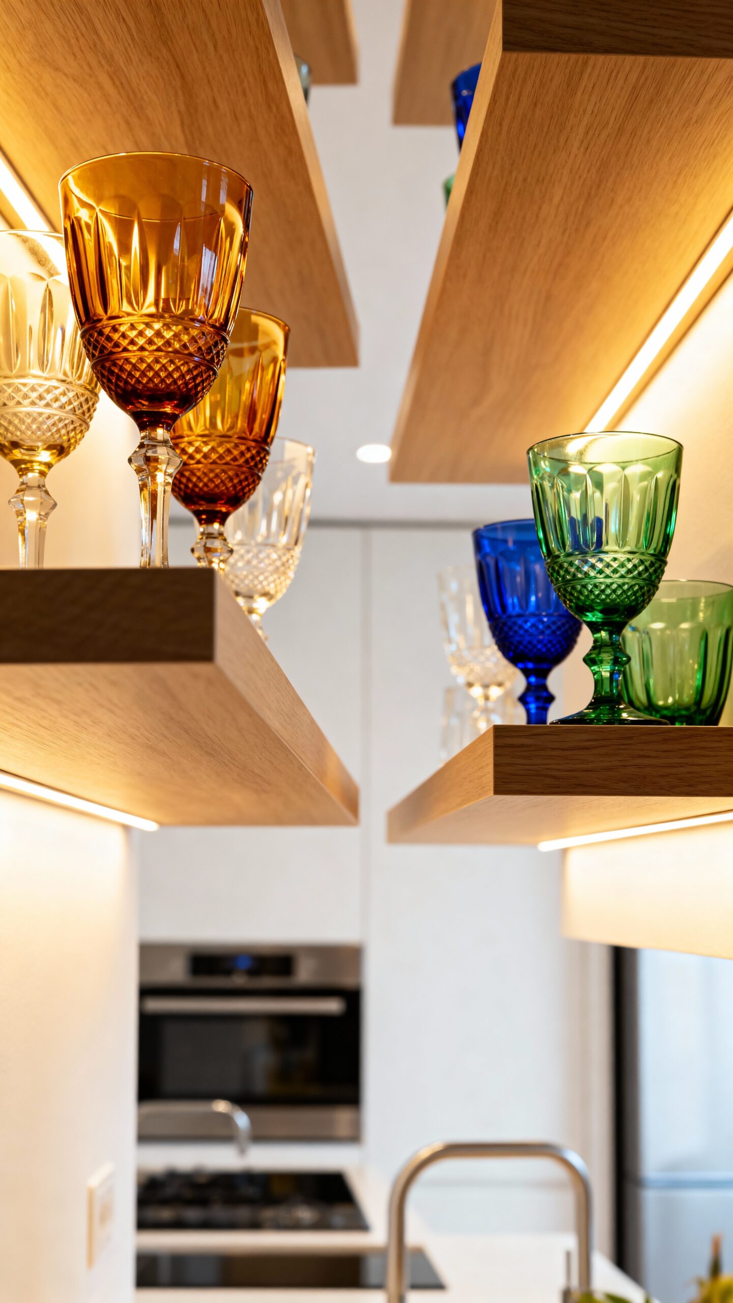 thoughtfully curated glassware display showcasing