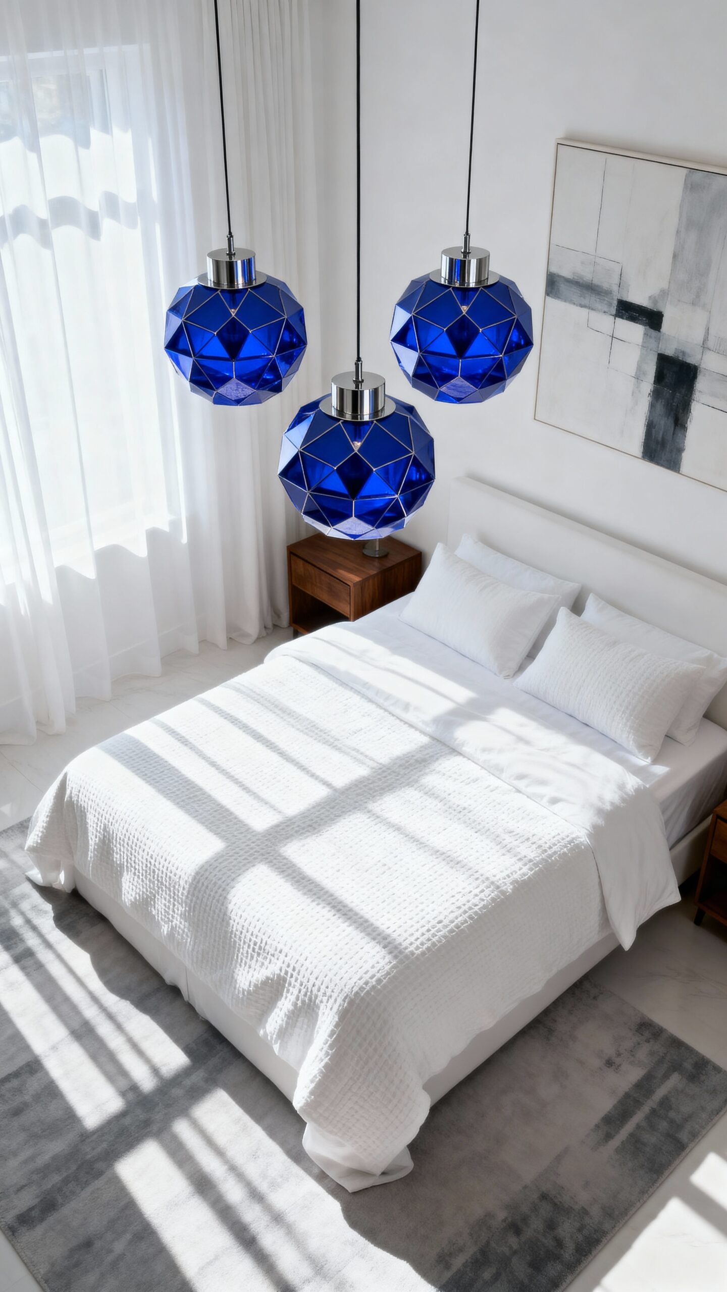 tranquil blue statement lighting sophisticated bedroom