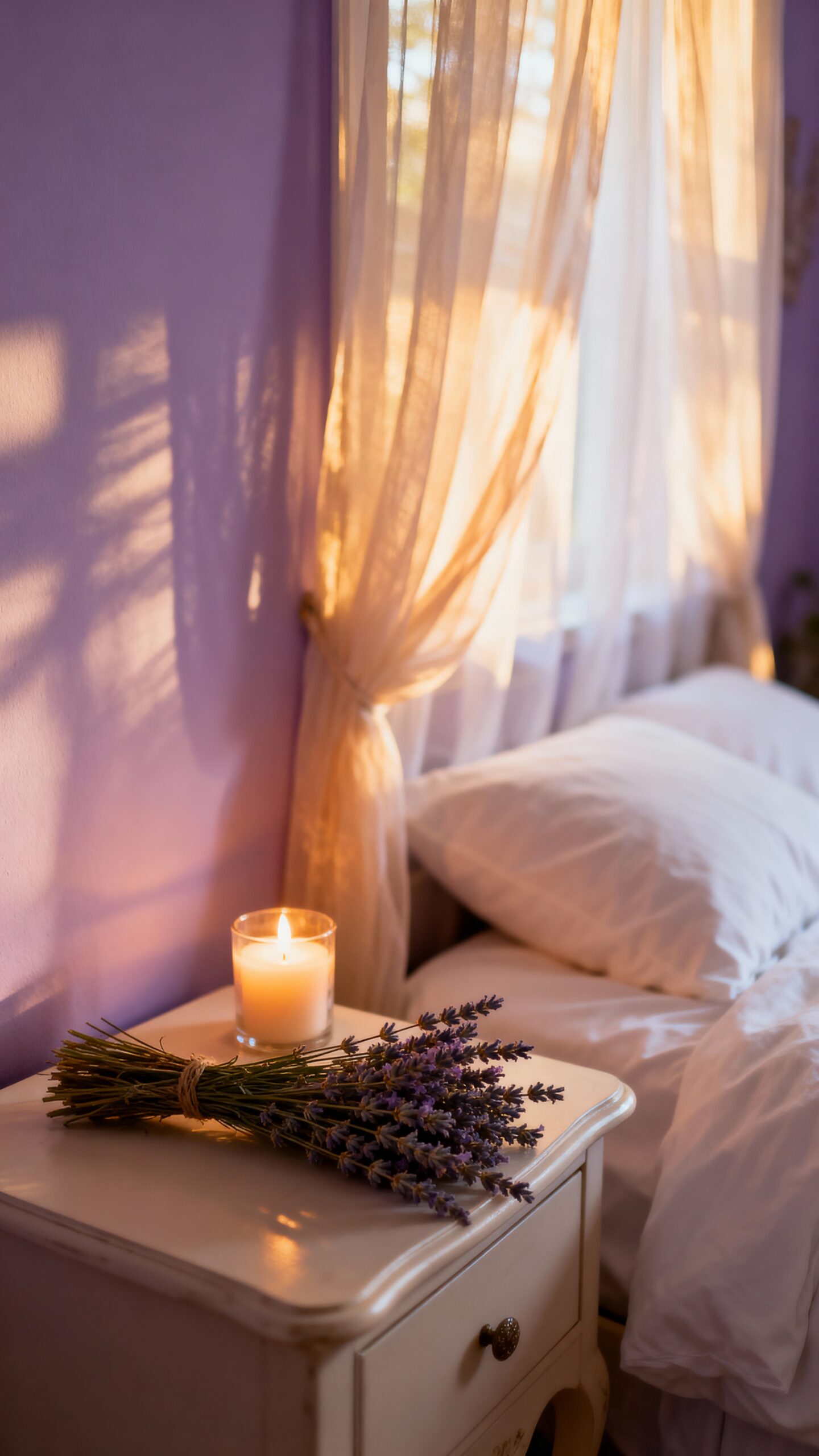tranquil lavender hued bedroom ambiance