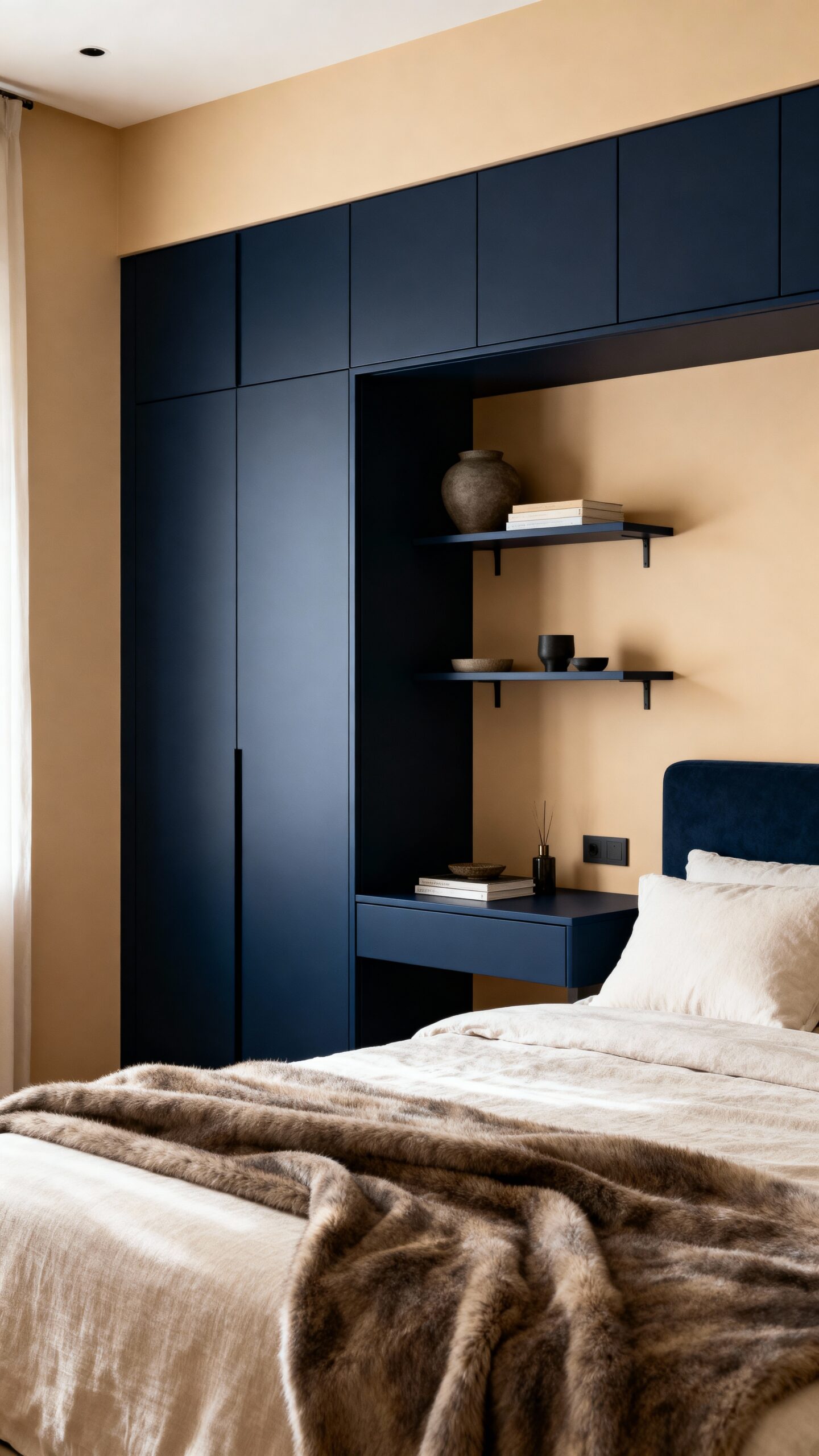 versatile blue built in bedroom storage
