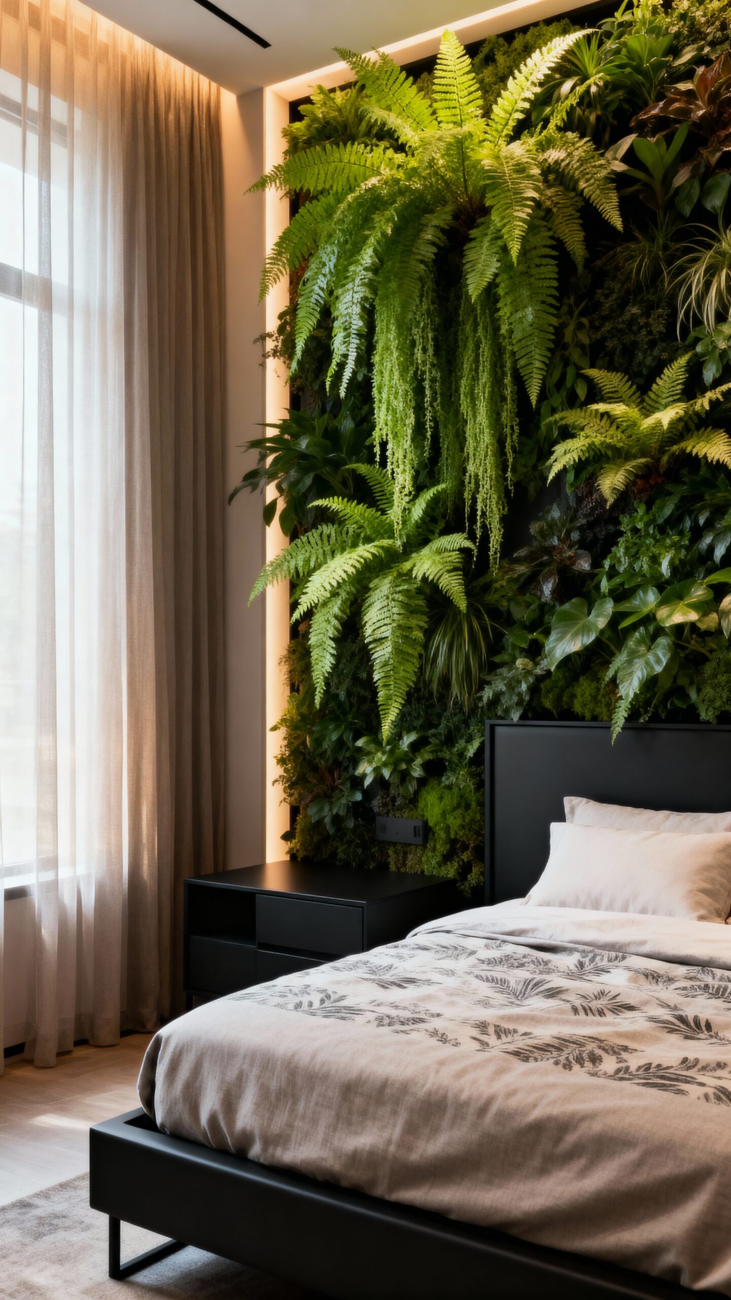 vertical plant wall black accent furniture