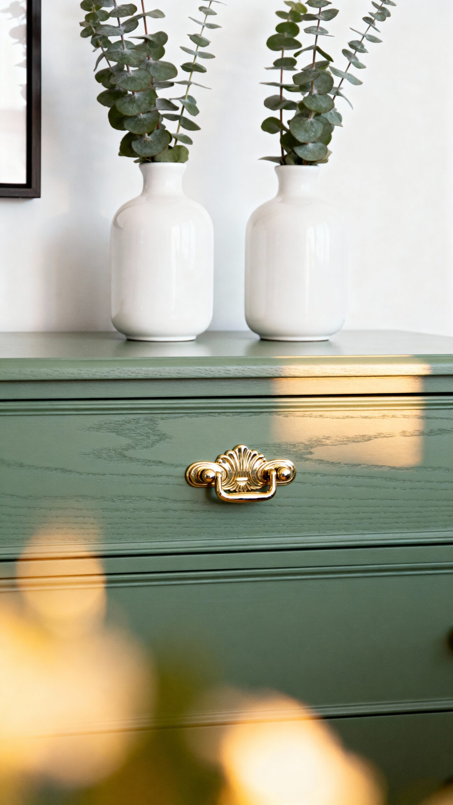 vintage green and white bedroom