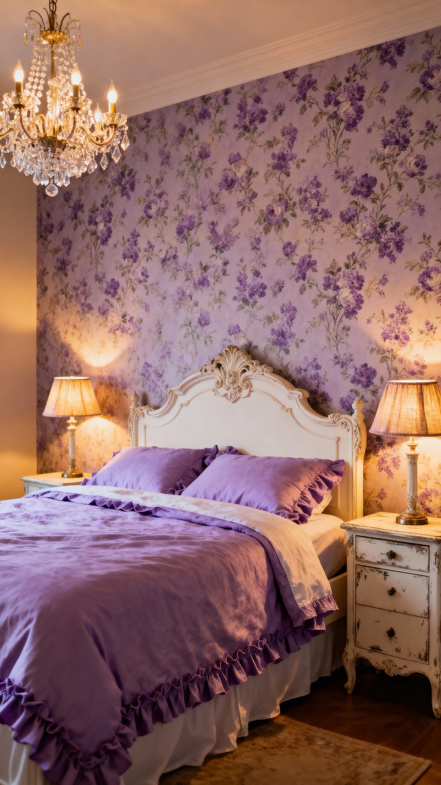 vintage lavender floral accent wall