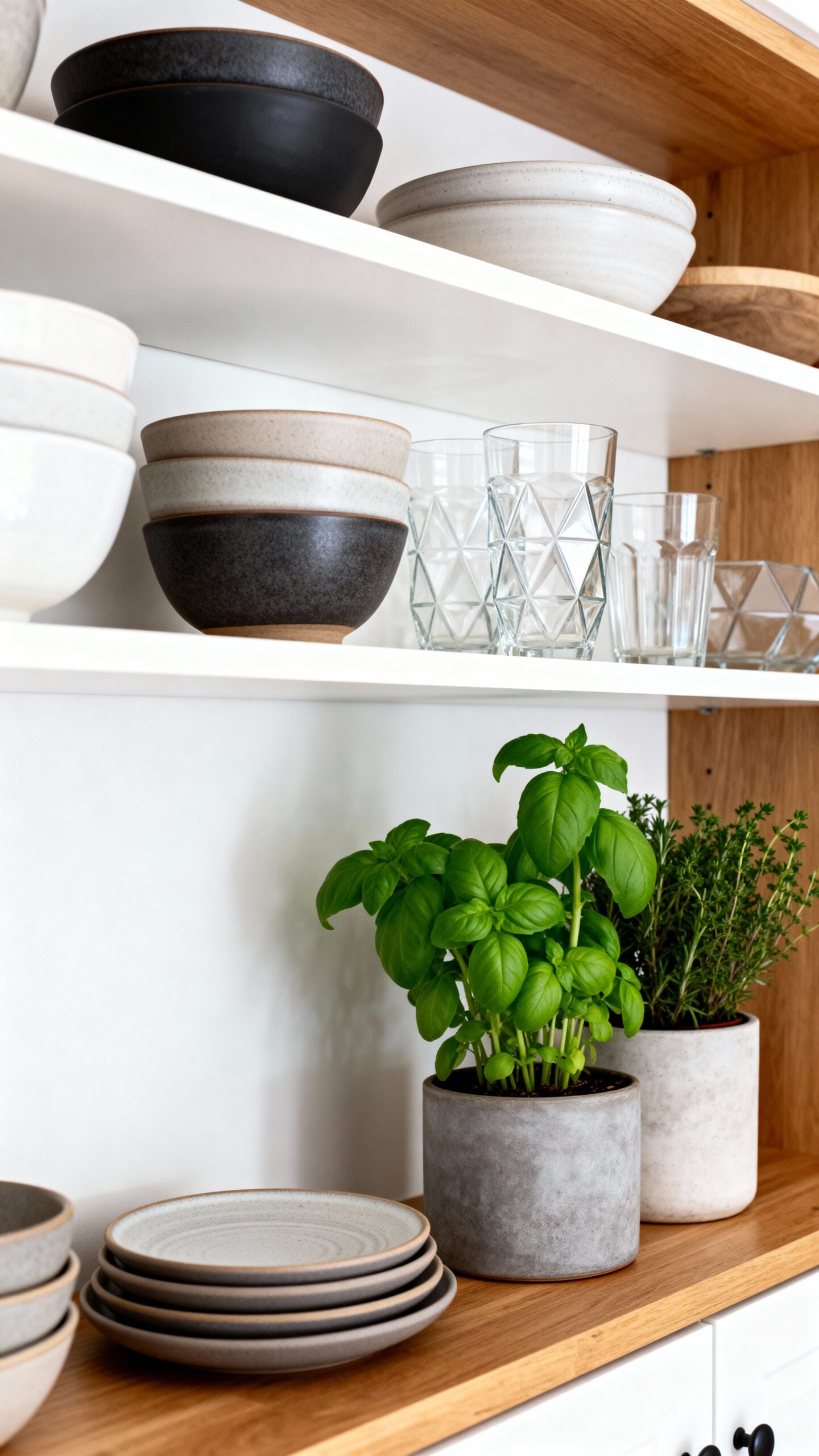 visually captivating two tone kitchen shelving