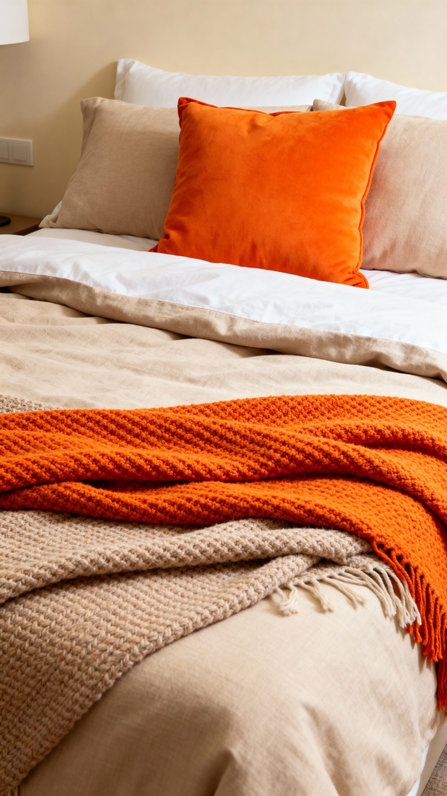 warm neutral layered orange bedroom