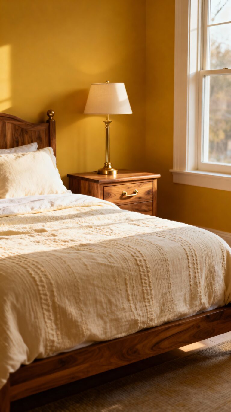 warm stylish mustard yellow bedroom ideas